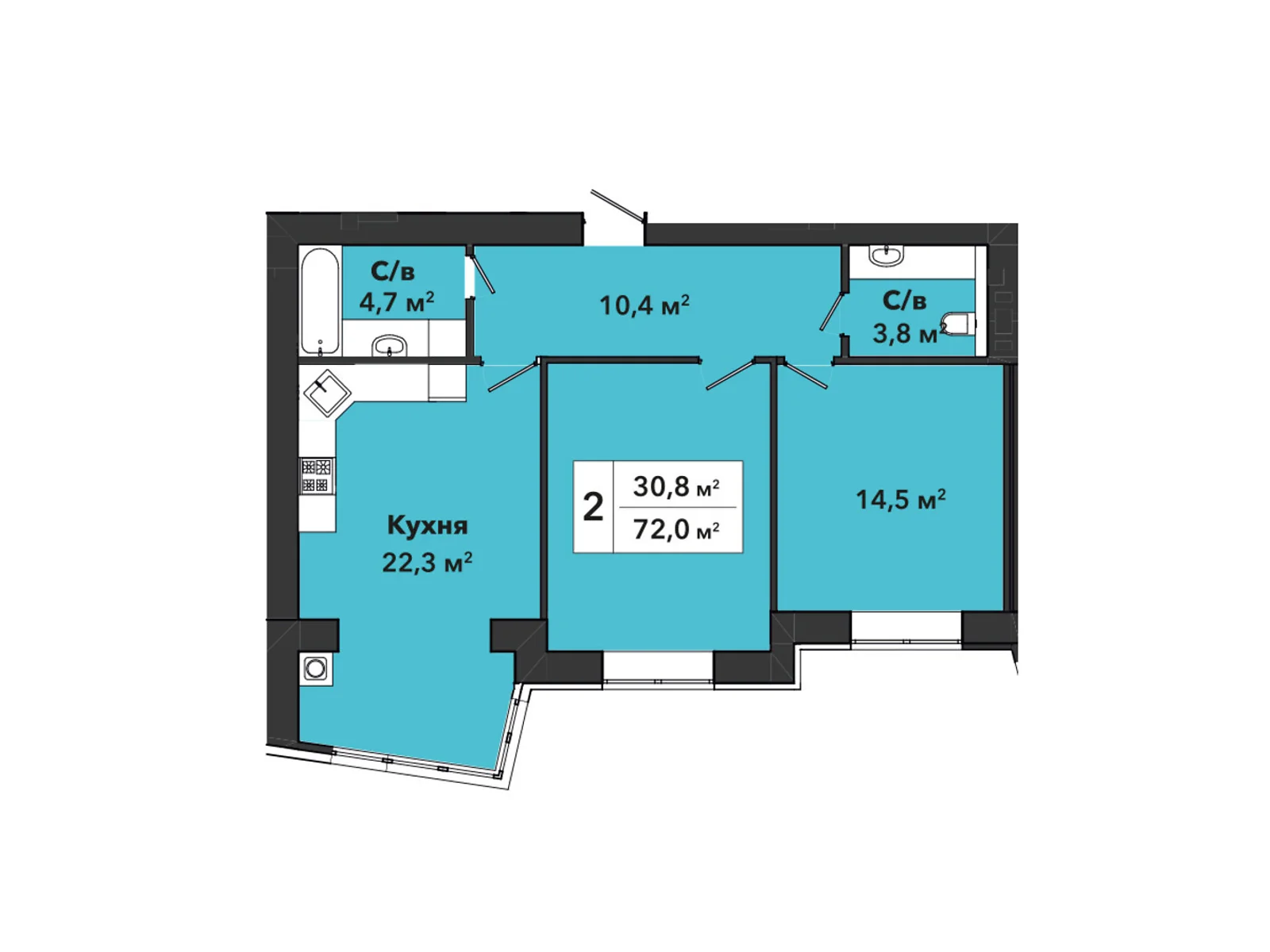 Продается 2-комнатная квартира 72 кв. м в Хмельницком - фото 1