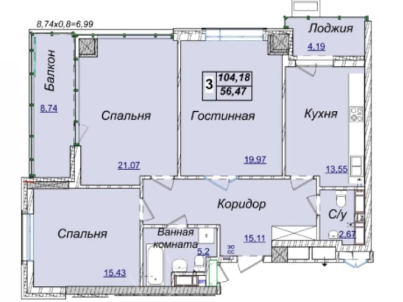 Продается 3-комнатная квартира 106 кв. м в Киеве - фото 2