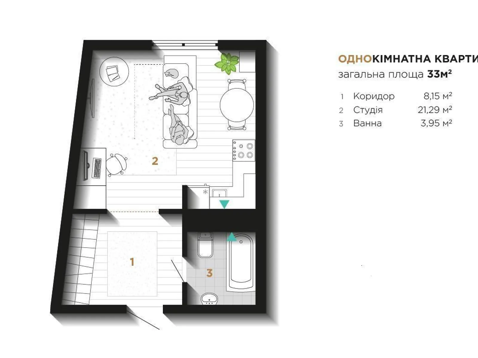 Продается 1-комнатная квартира 33 кв. м в Ивано-Франковске, ул. Ленкавского, 34/2 - фото 1