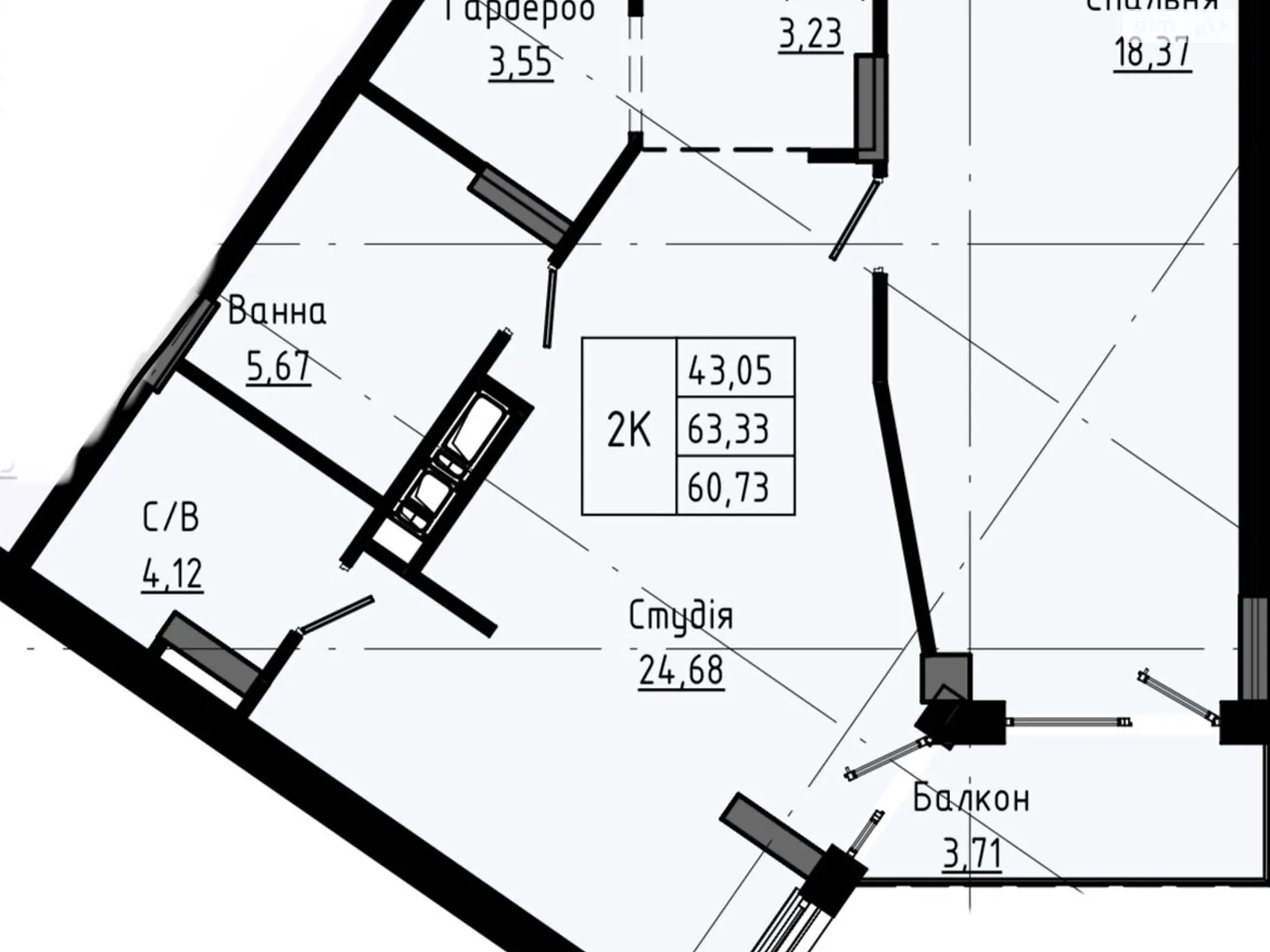 Продается 1-комнатная квартира 61 кв. м в Ивано-Франковске, ул. Крайковского, 1А - фото 1