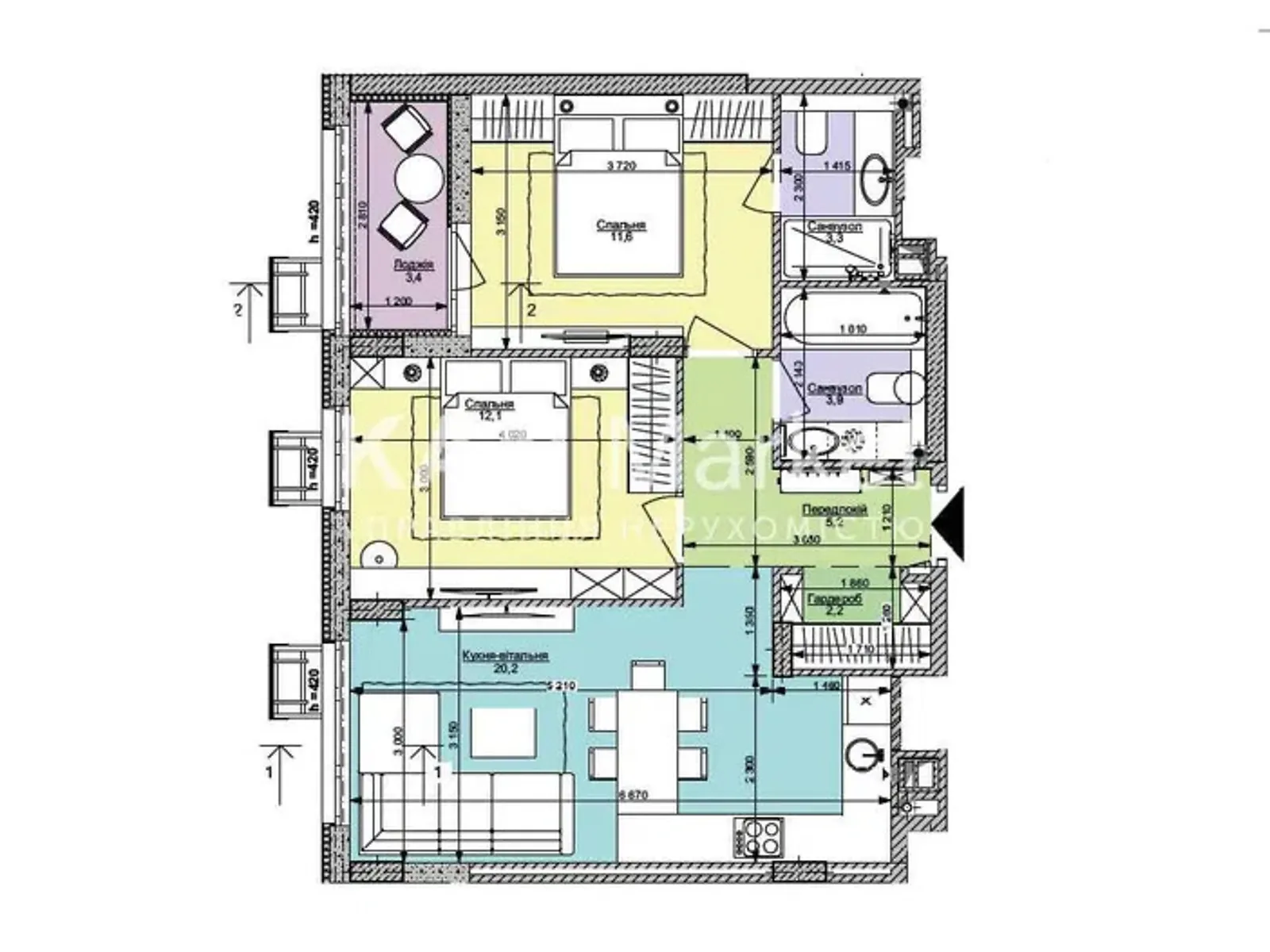 Продается 2-комнатная квартира 61.8 кв. м в Киеве, ул. Салютная, 2 корпус 19 - фото 1