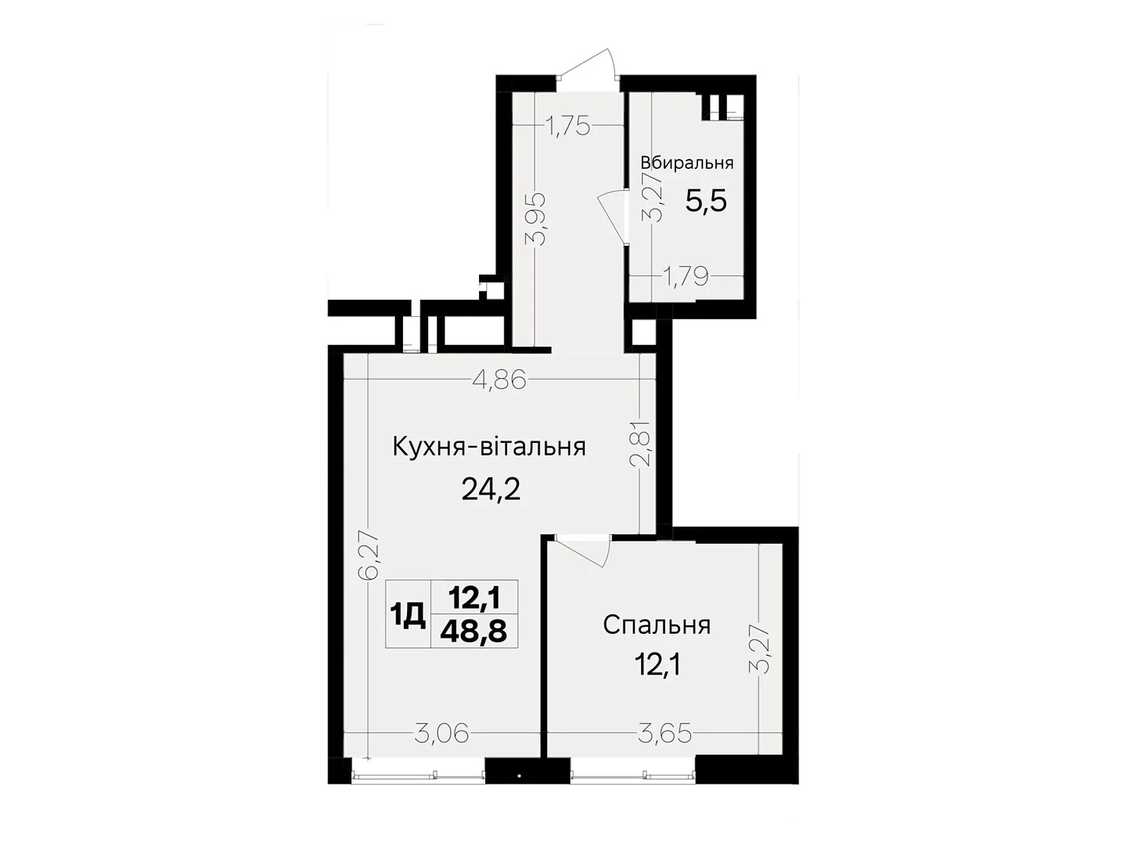 Продається 1-кімнатна квартира 48.8 кв. м у Вінниці, пров. Цегельний, 12 - фото 1