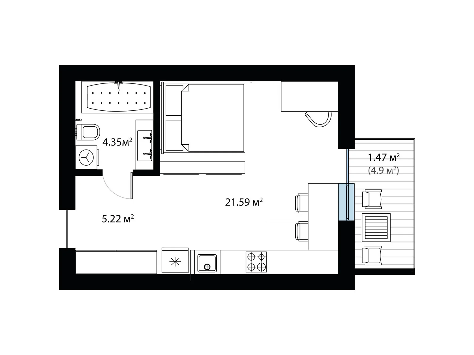 Продается 1-комнатная квартира 32.63 кв. м в Тячеве, ул. Олега Куцина, 30 - фото 1