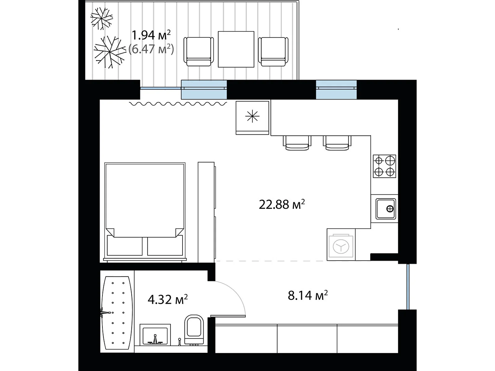 Продается 1-комнатная квартира 37.04 кв. м в Тячеве, ул. Олега Куцина, 30 - фото 1