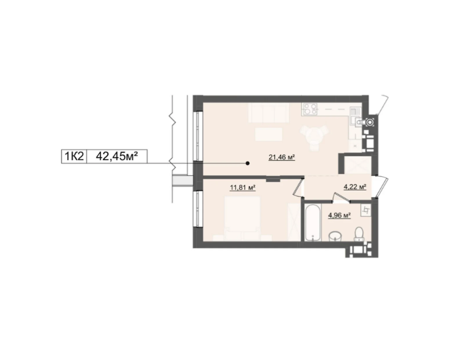Продается 1-комнатная квартира 42.3 кв. м в Львове, цена: 58374 $ - фото 1