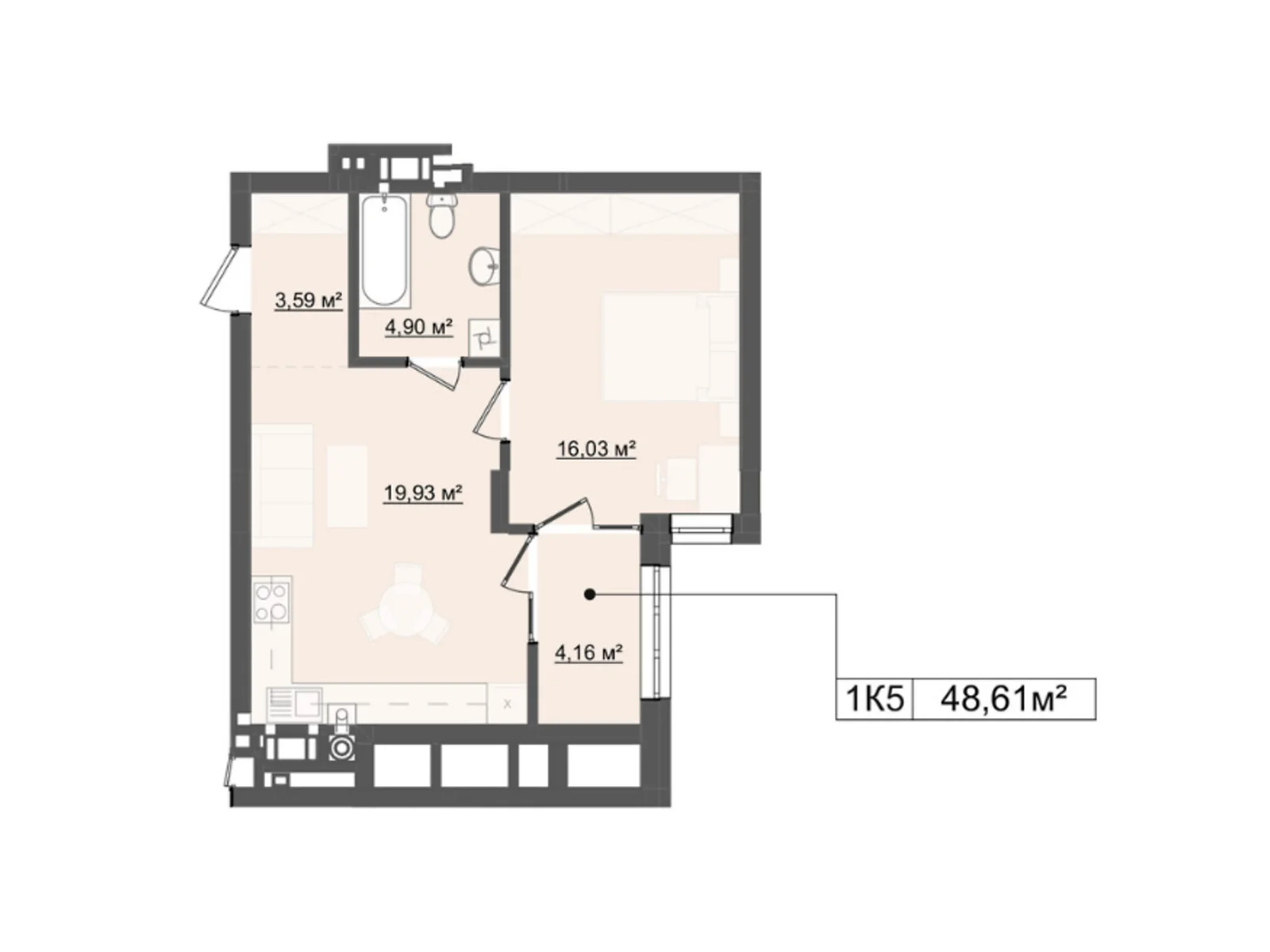 Продается 1-комнатная квартира 48.61 кв. м в Львове, цена: 64165 $ - фото 1