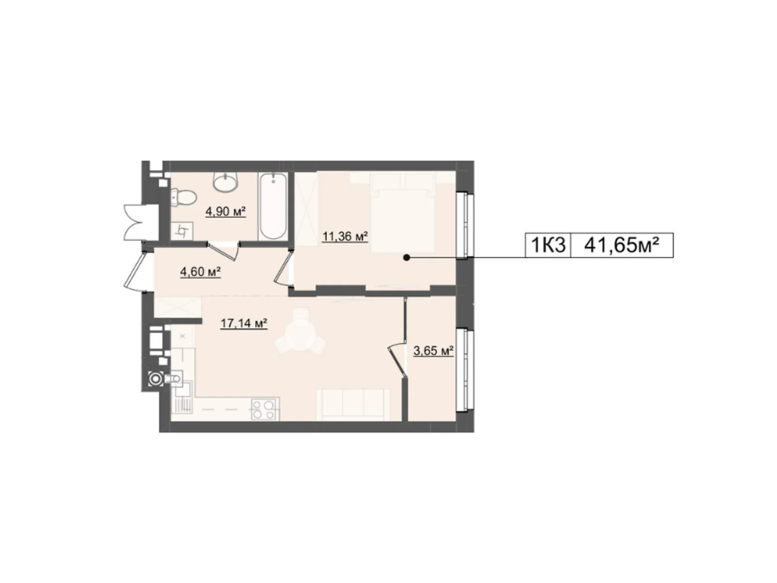Продается 1-комнатная квартира 41.65 кв. м в Львове, цена: 57477 $ - фото 1