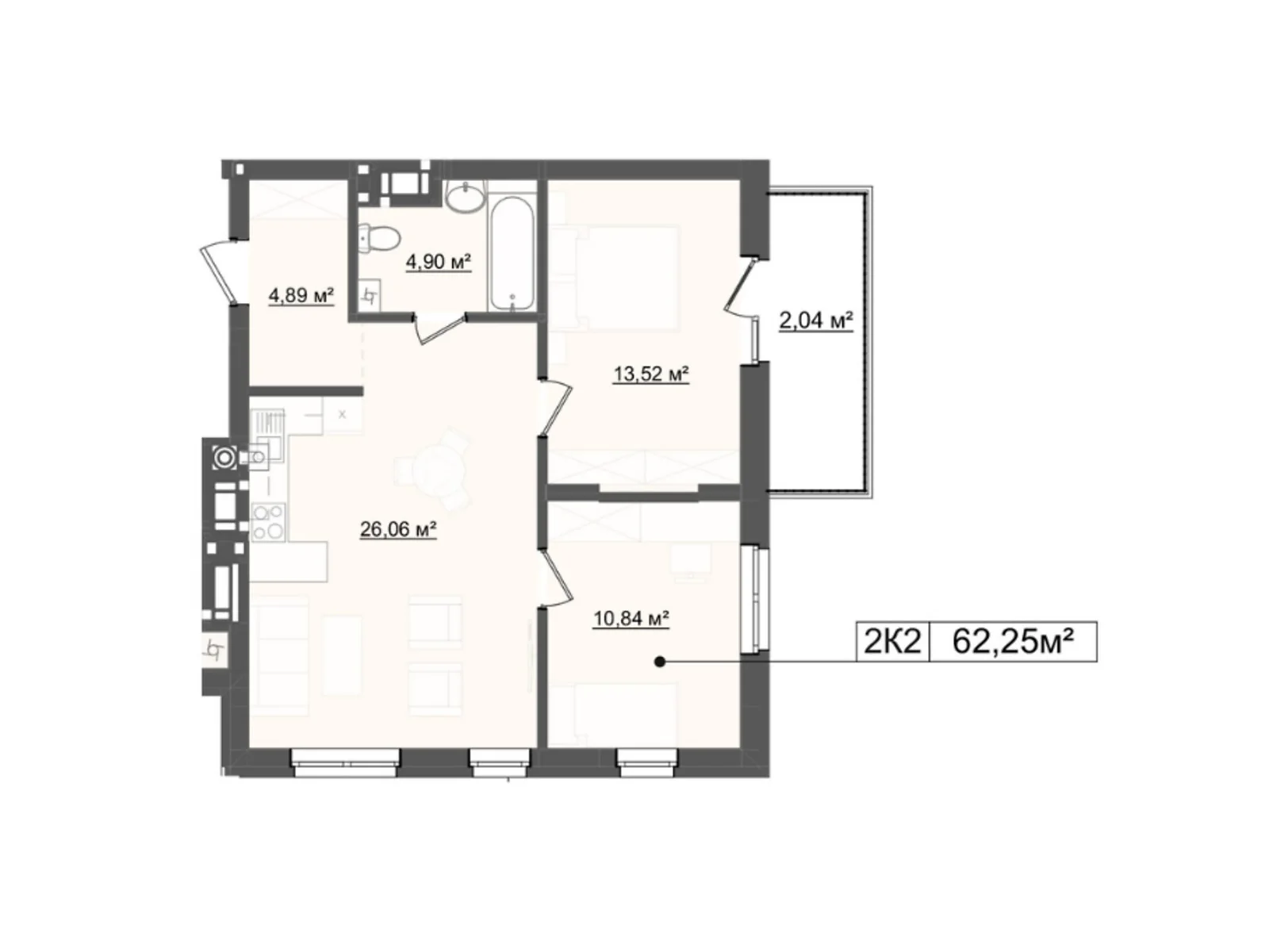 Продається 2-кімнатна квартира 62.25 кв. м у Львові, цена: 78435 $ - фото 1