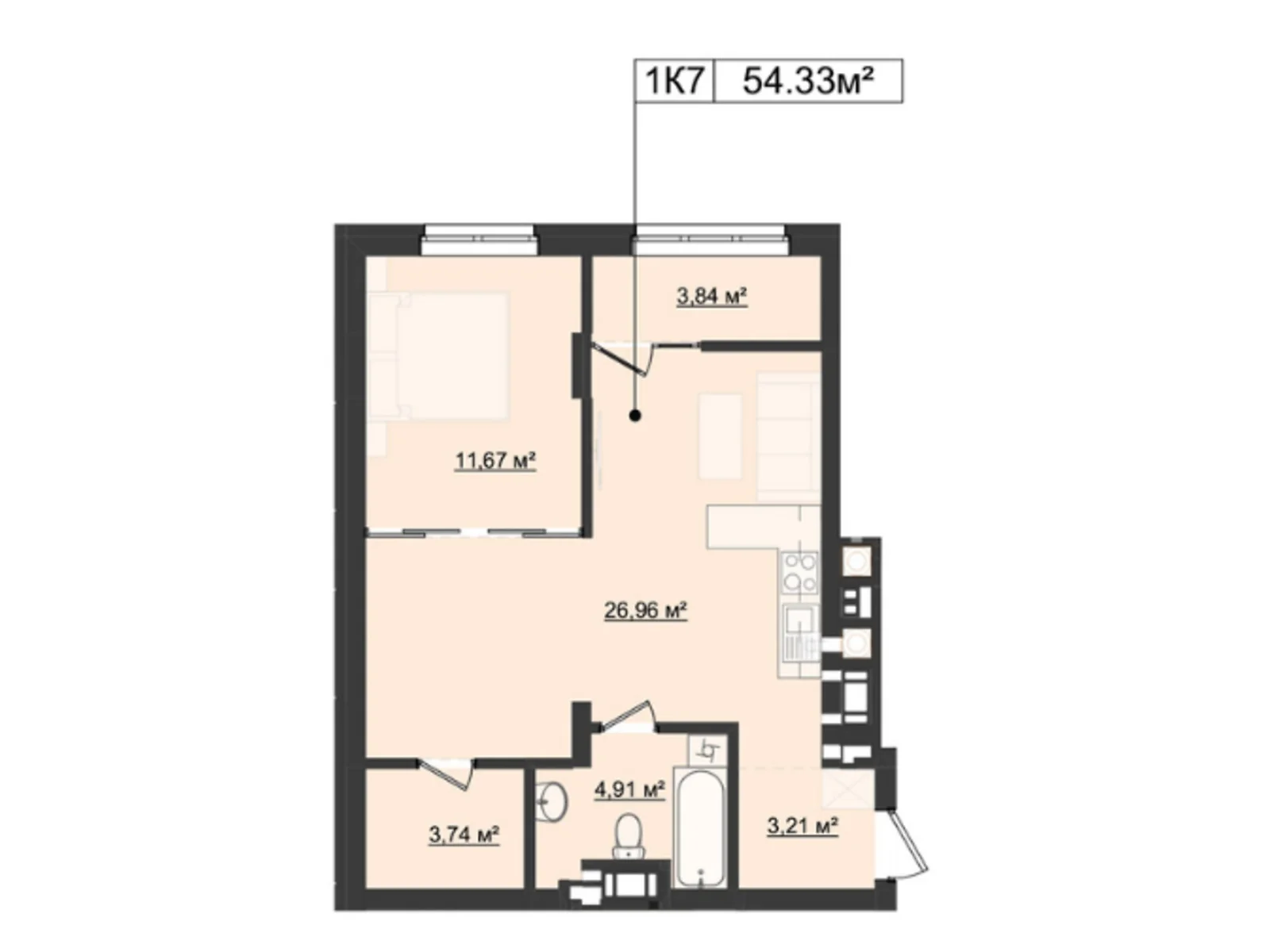 Продается 1-комнатная квартира 54.33 кв. м в Львове, цена: 72802 $ - фото 1