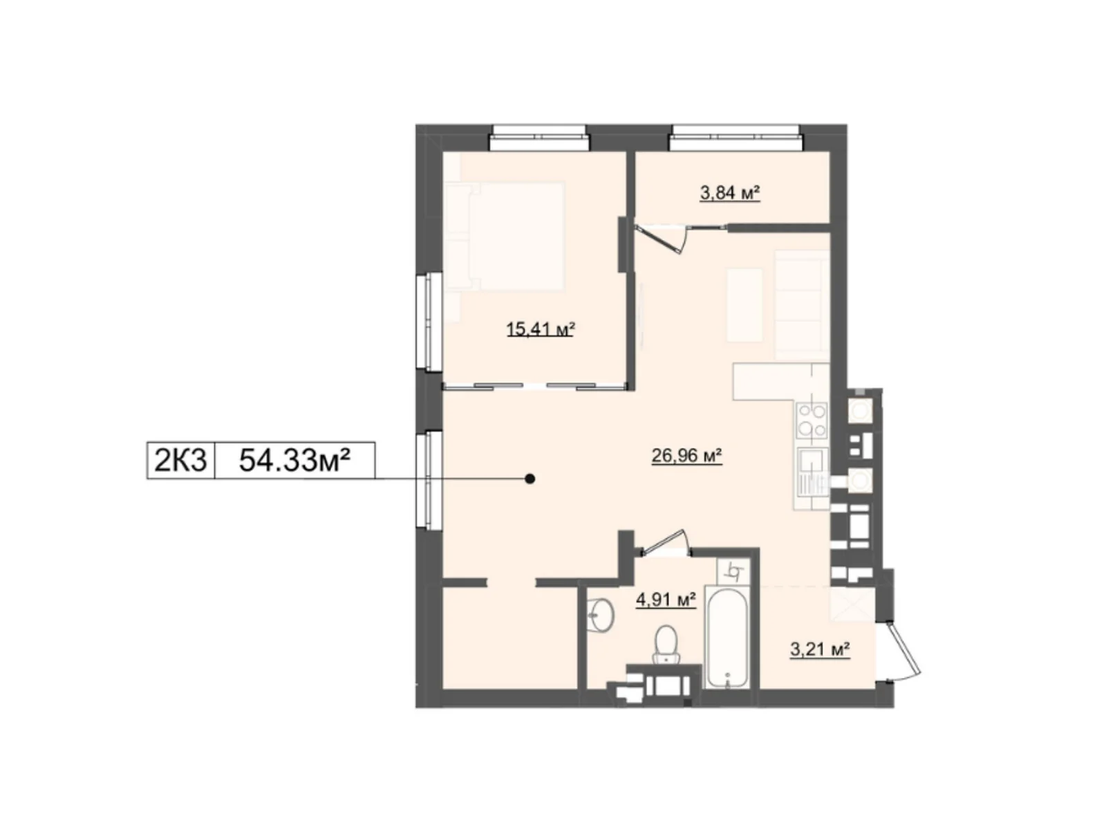 Продається 2-кімнатна квартира 54.33 кв. м у Львові, цена: 71716 $ - фото 1