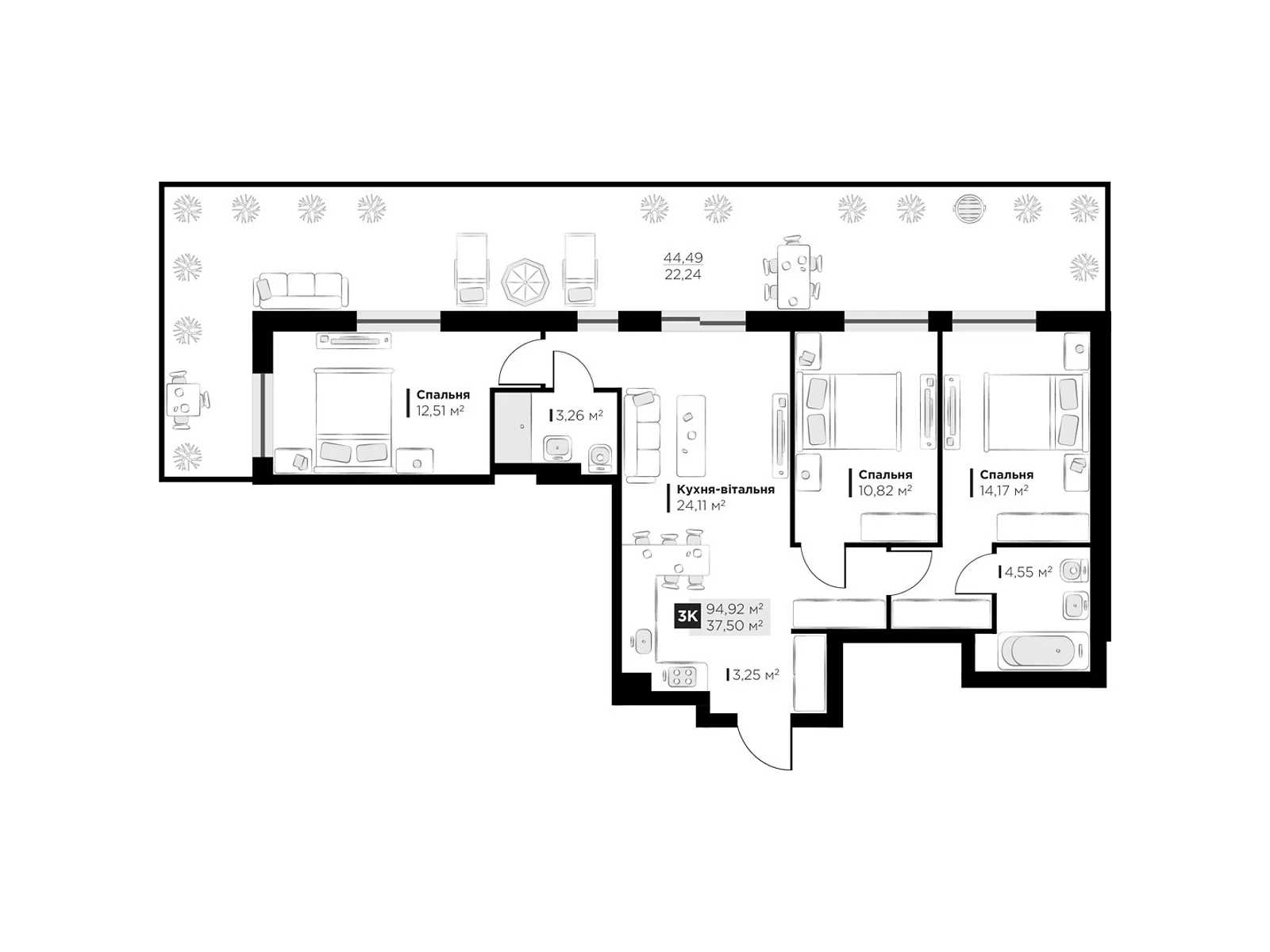 Продается 3-комнатная квартира 94.92 кв. м в Винниках - фото 1