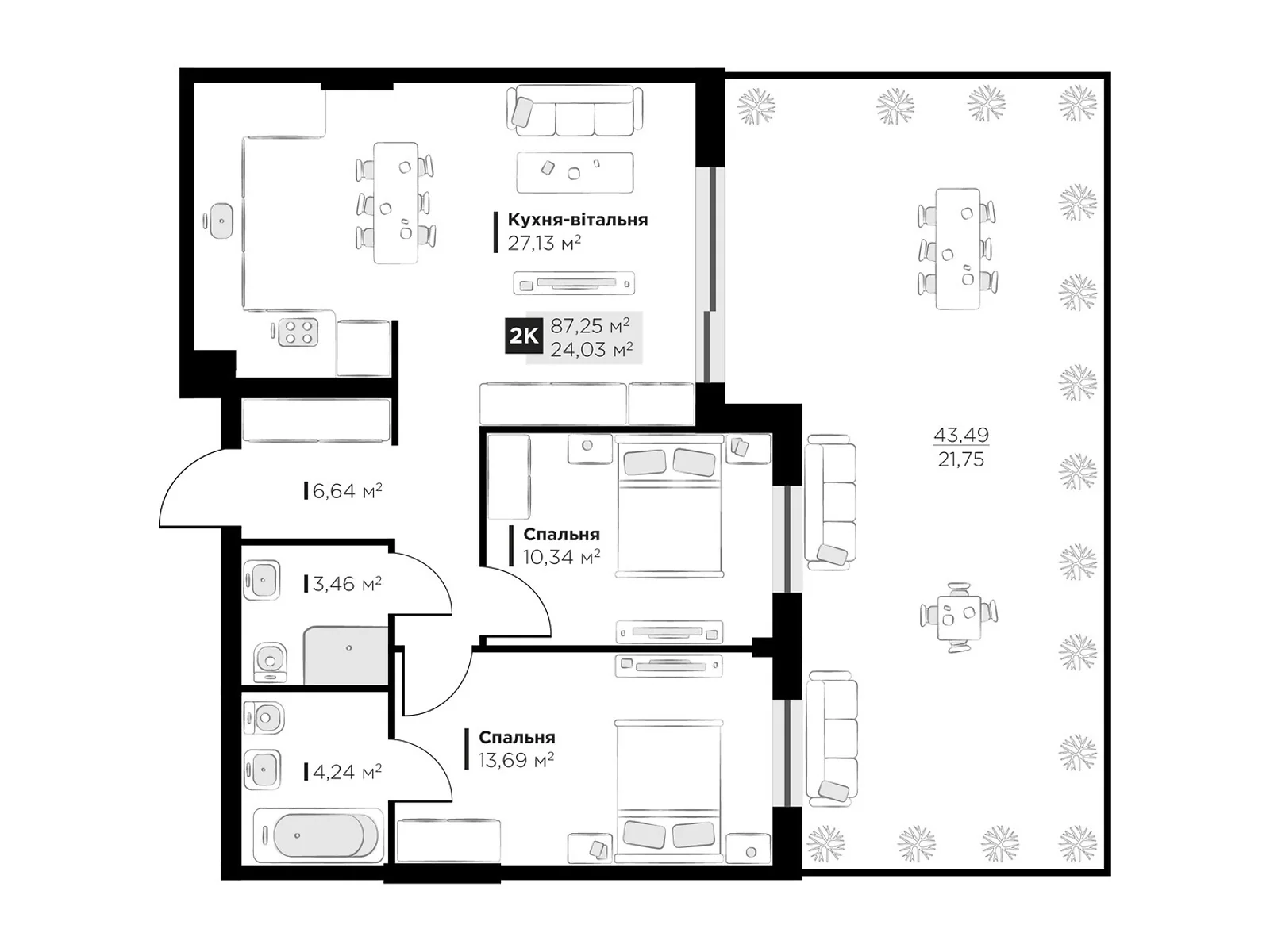 Продается 2-комнатная квартира 87.25 кв. м в Винниках, ул. Галицкая - фото 1
