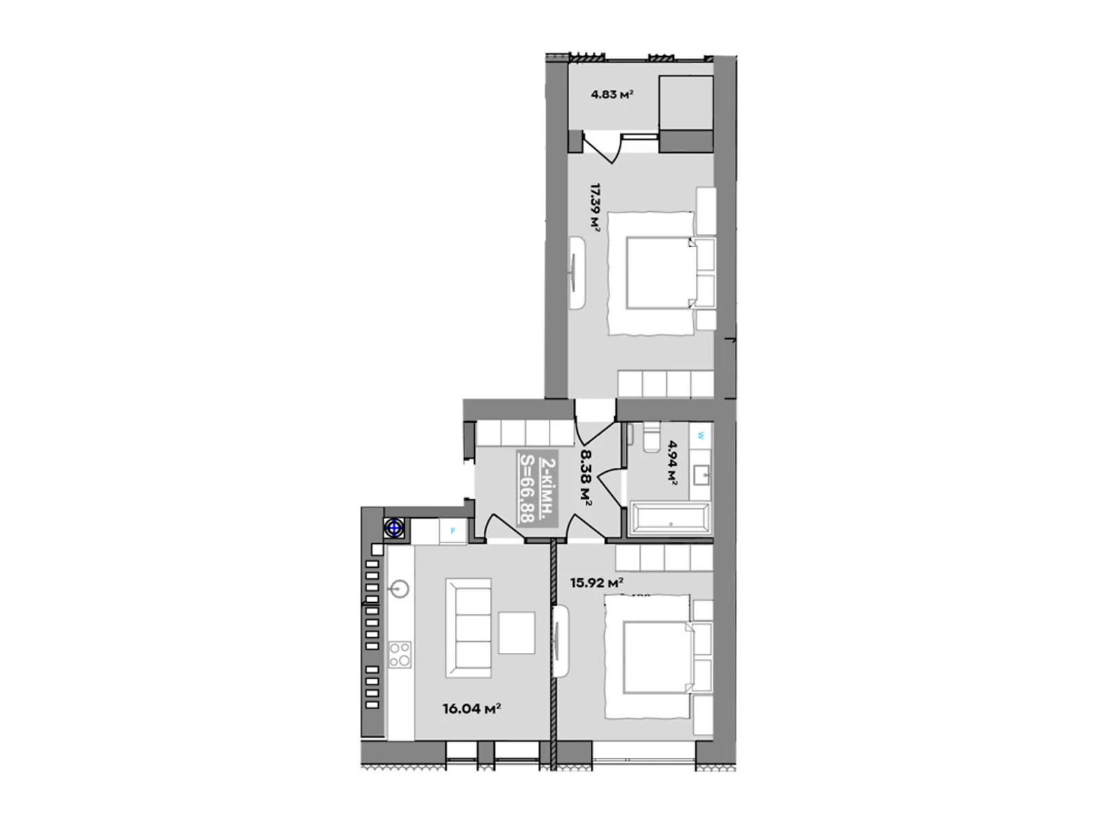 Продается 2-комнатная квартира 66.88 кв. м в Ивано-Франковске - фото 1