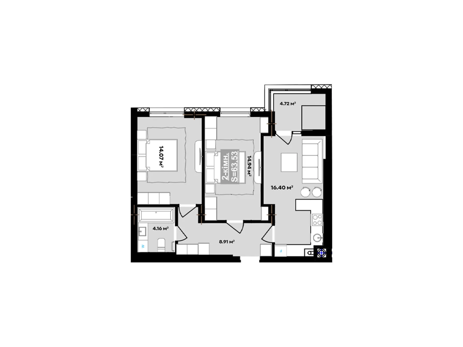 Продається 2-кімнатна квартира 63.53 кв. м у Івано-Франківську, вул. Національної Гвардії, 14С - фото 1