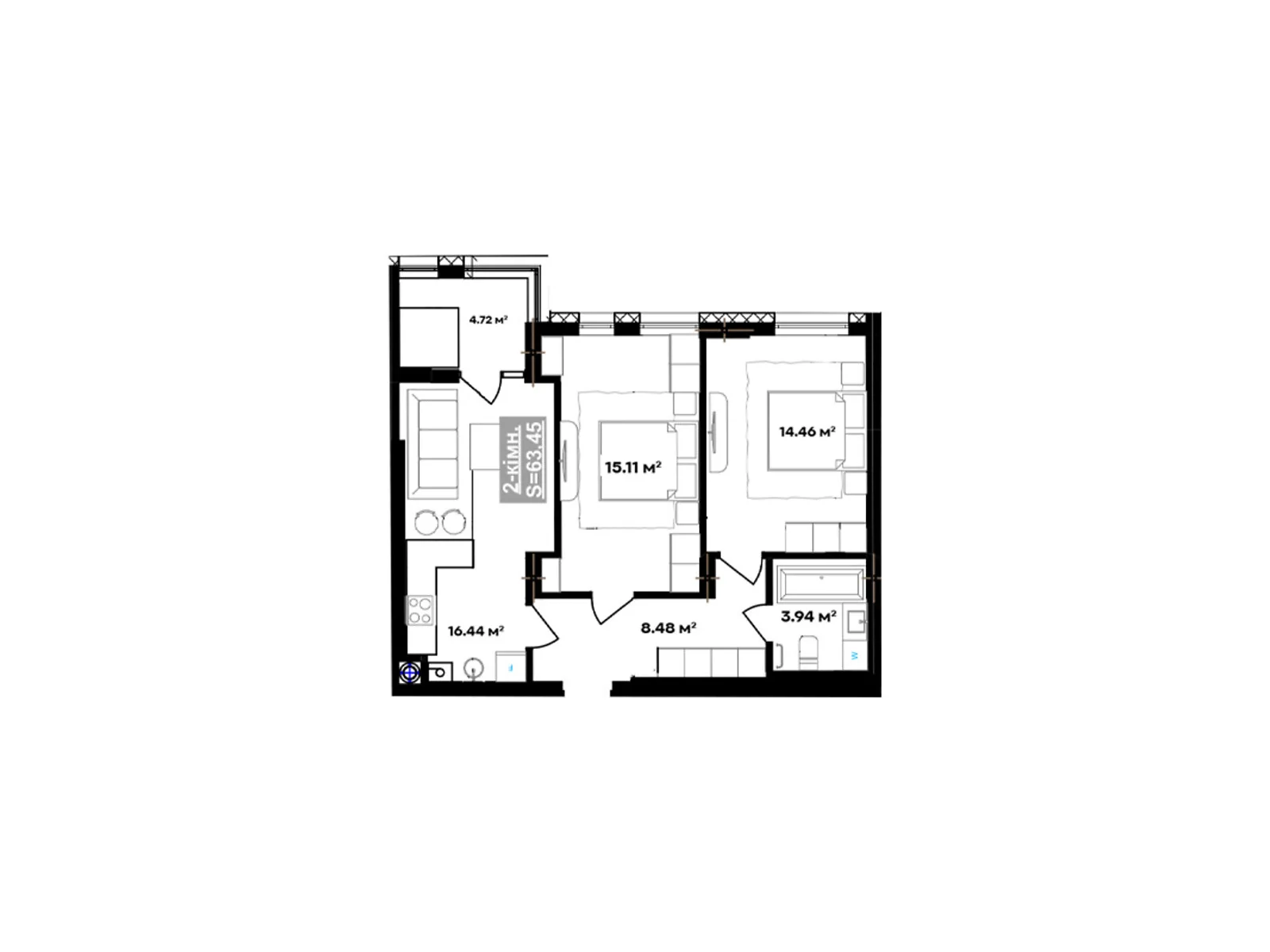 Продается 2-комнатная квартира 63.45 кв. м в Ивано-Франковске, ул. Национальной Гвардии, 14С - фото 1