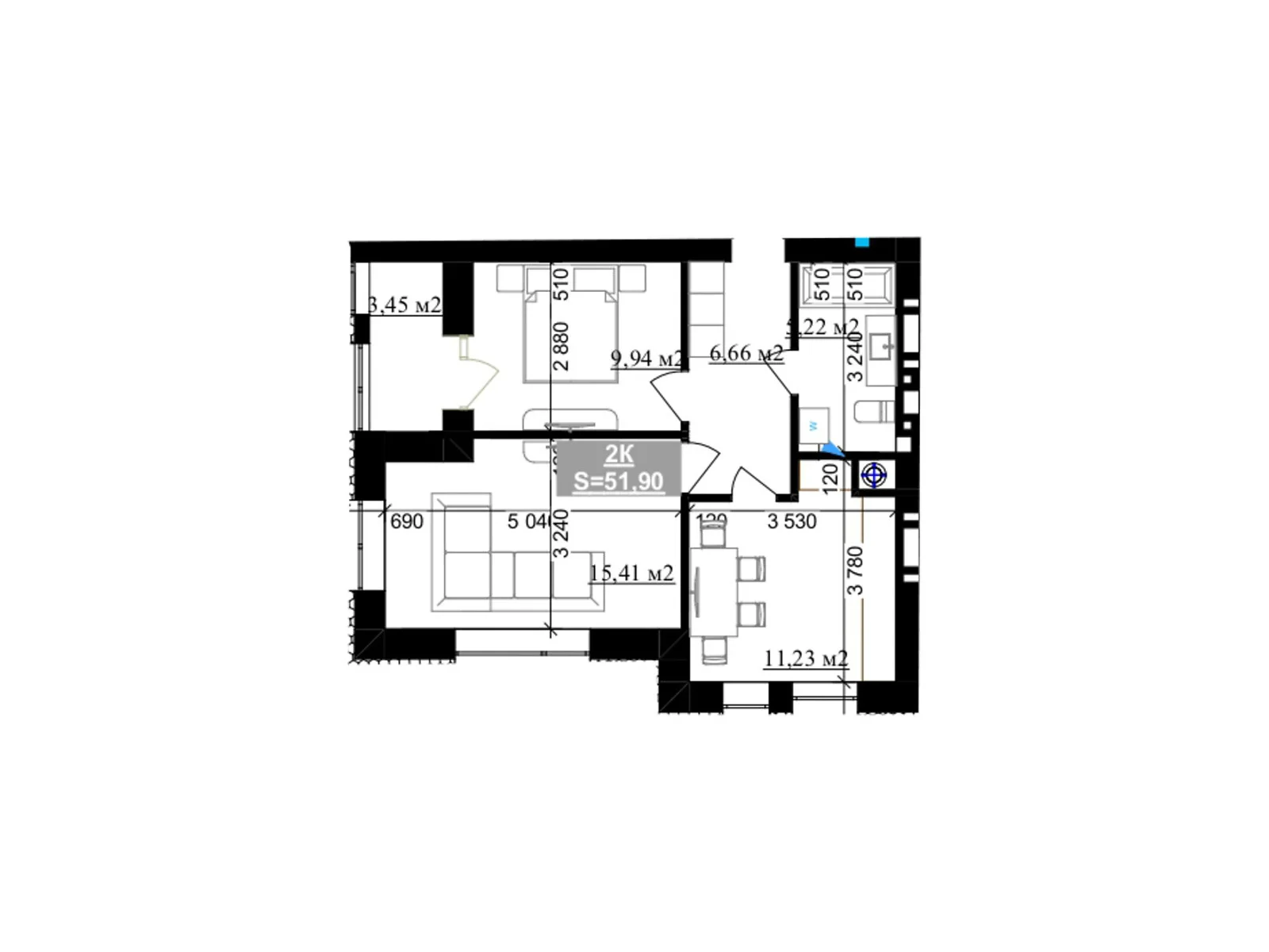 Продається 2-кімнатна квартира 51.9 кв. м у Крихівцях, вул. Приозерна, 2 - фото 1