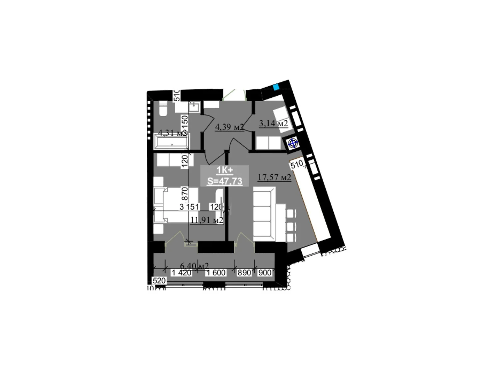 Продается 1-комнатная квартира 47.73 кв. м в Криховцах, ул. Приозерная, 2 - фото 1