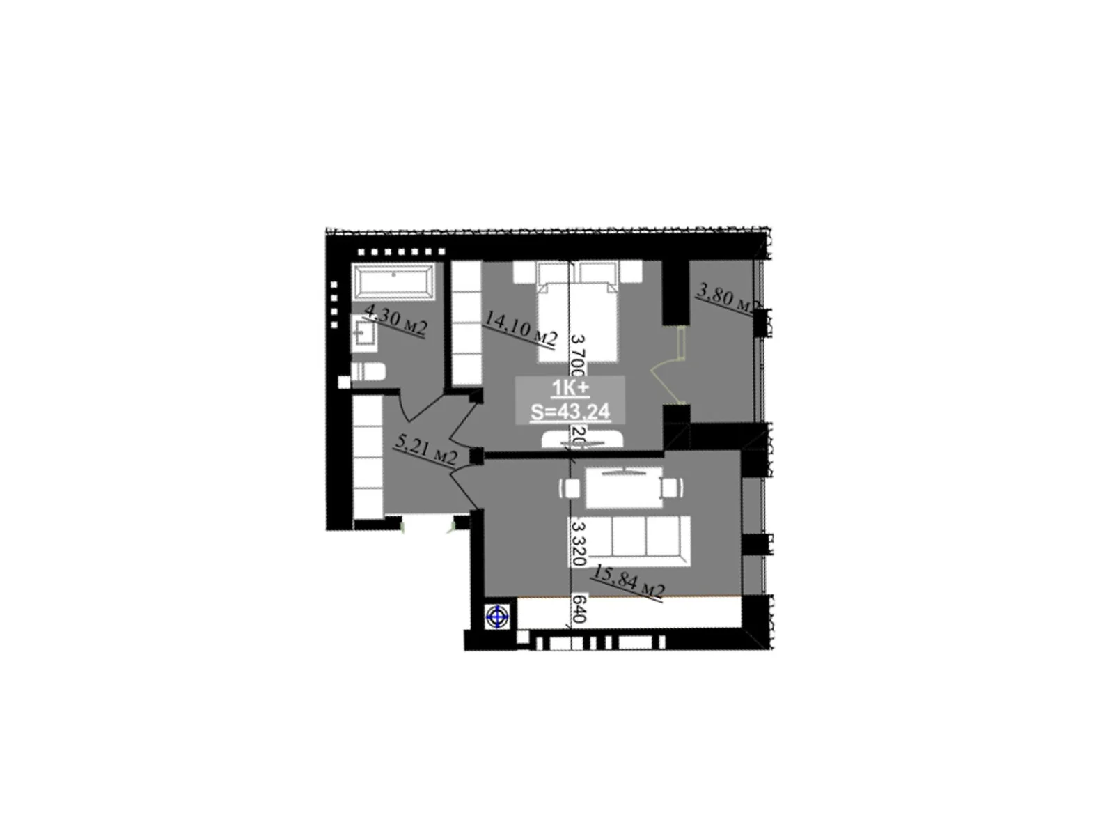 Продается 1-комнатная квартира 43.24 кв. м в Криховцах, вул. Приозерная, 2 - фото 1