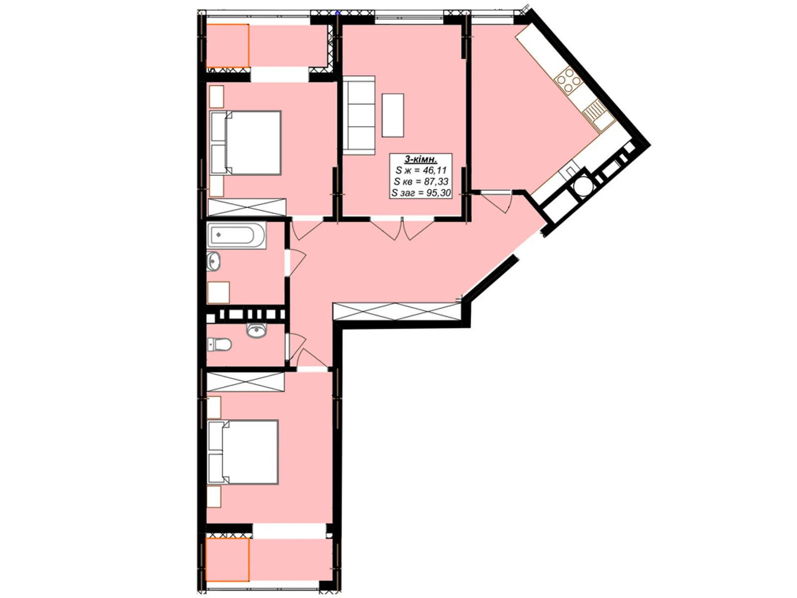 Продается 3-комнатная квартира 95.3 кв. м в Ивано-Франковске - фото 1