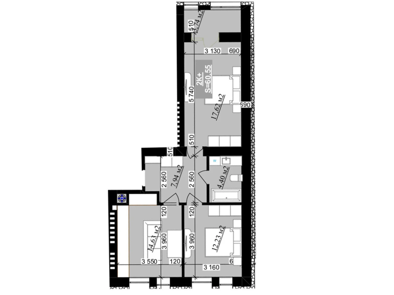 Продается 2-комнатная квартира 60.55 кв. м в Криховцы, цена: 51468 $ - фото 1