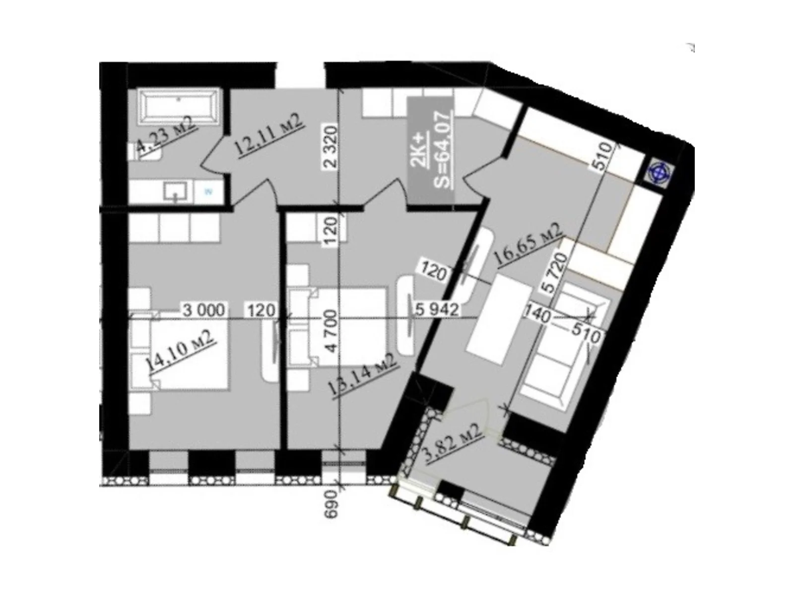 Продається 2-кімнатна квартира 64.07 кв. м у Крихівцях, вул. Приозерна, 2 - фото 1
