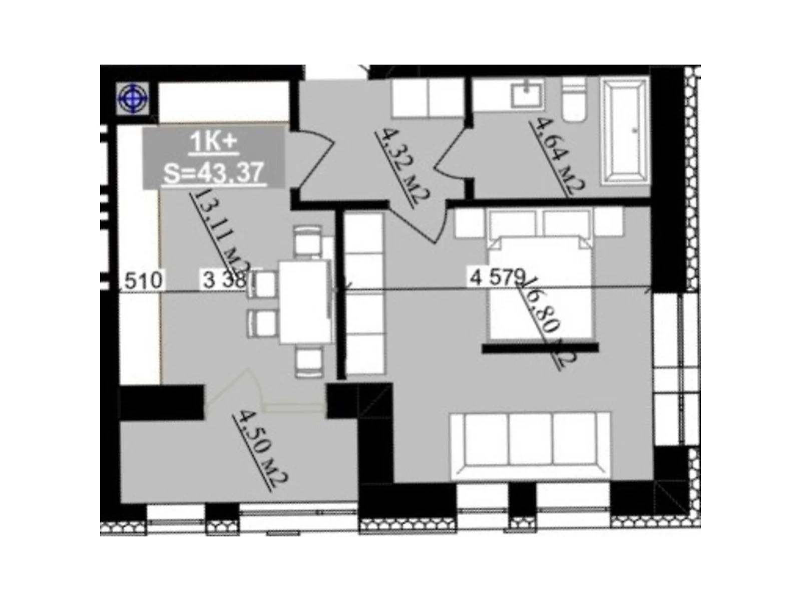 Продается 1-комнатная квартира 43.37 кв. м в, цена: 36865 $ - фото 1