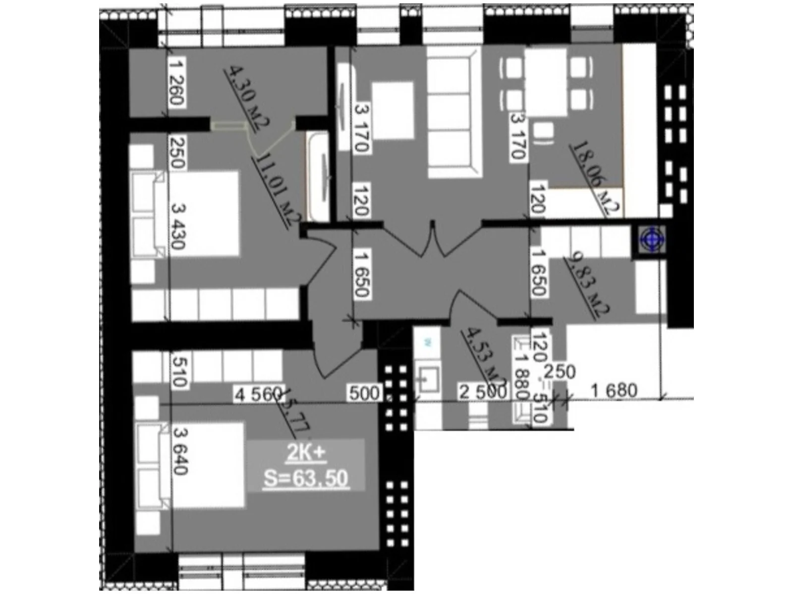 Продается 2-комнатная квартира 63.5 кв. м в Криховцах, вул. Приозерная, 2 - фото 1