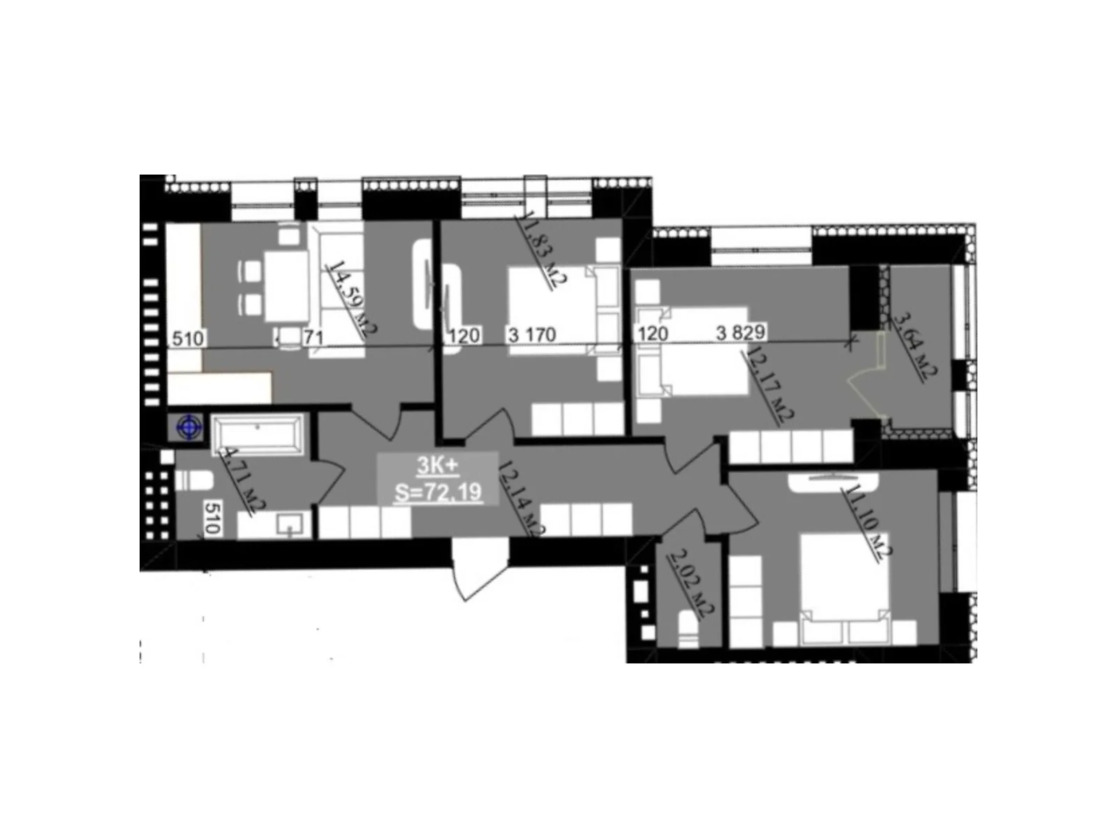Продается 3-комнатная квартира 72.19 кв. м в Криховцах, ул. Приозерная, 2 - фото 1