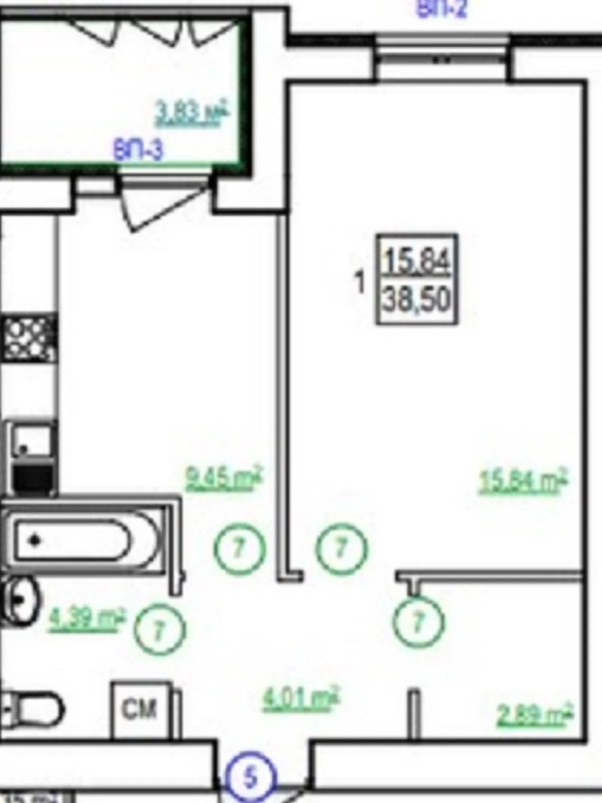 Продается 1-комнатная квартира 38.5 кв. м в Харькове - фото 2