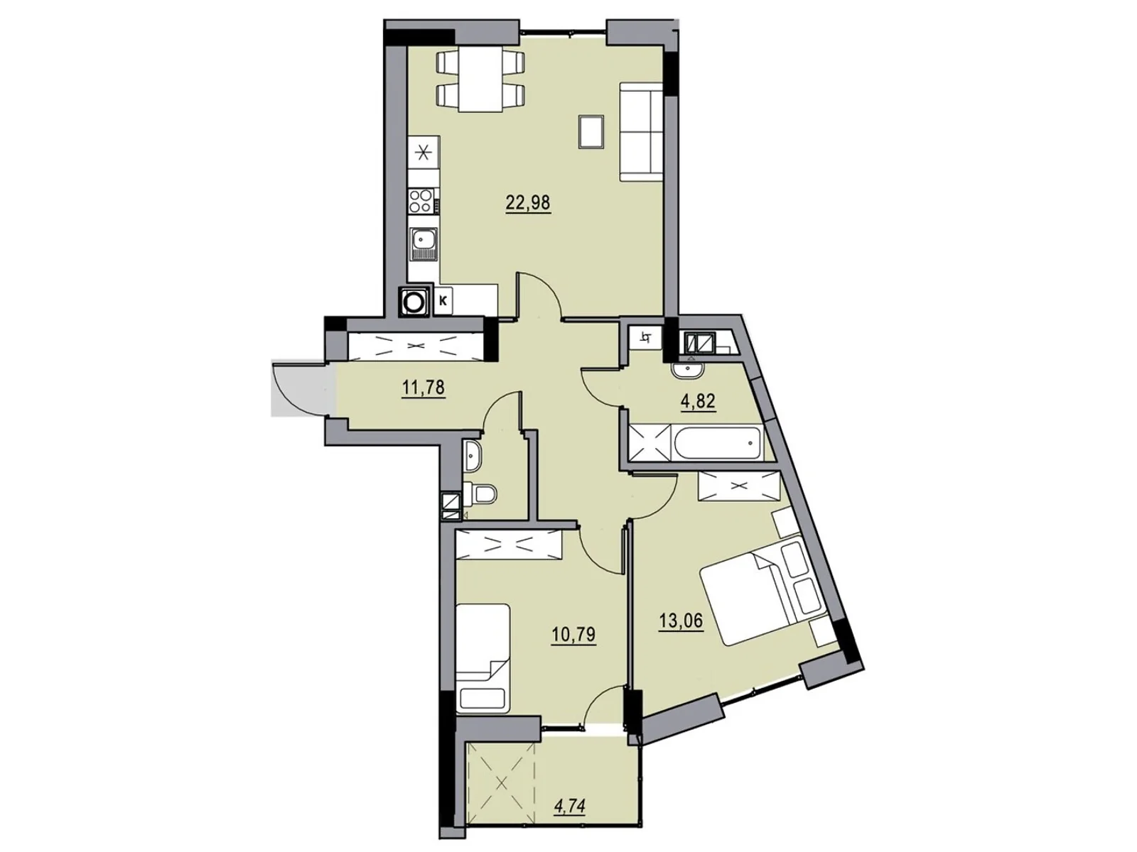 Продается 2-комнатная квартира 69.98 кв. м в Львове, ул. Мундяк, 5 - фото 1