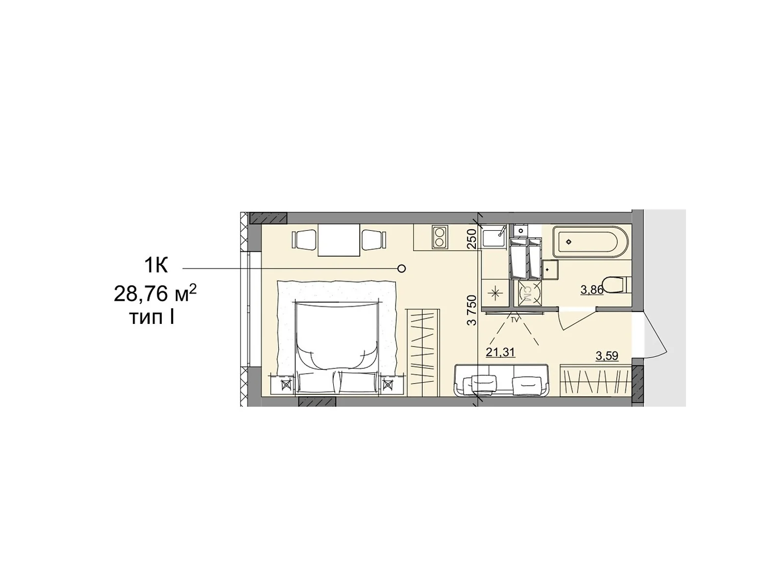 Продается 1-комнатная квартира 28.76 кв. м в Одессе, ул. Академика Сахарова - фото 1