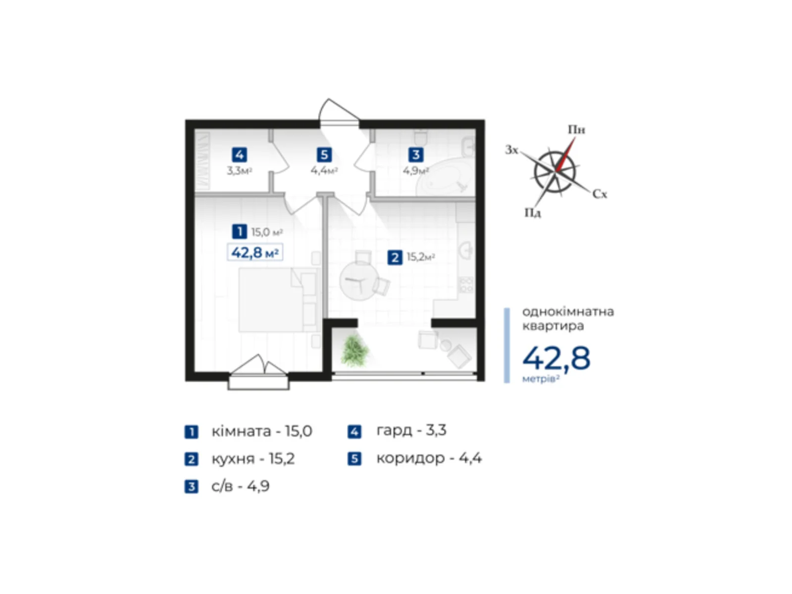 Продається 1-кімнатна квартира 42.8 кв. м у Крихівцях, вул. Довженка О., 31В - фото 1