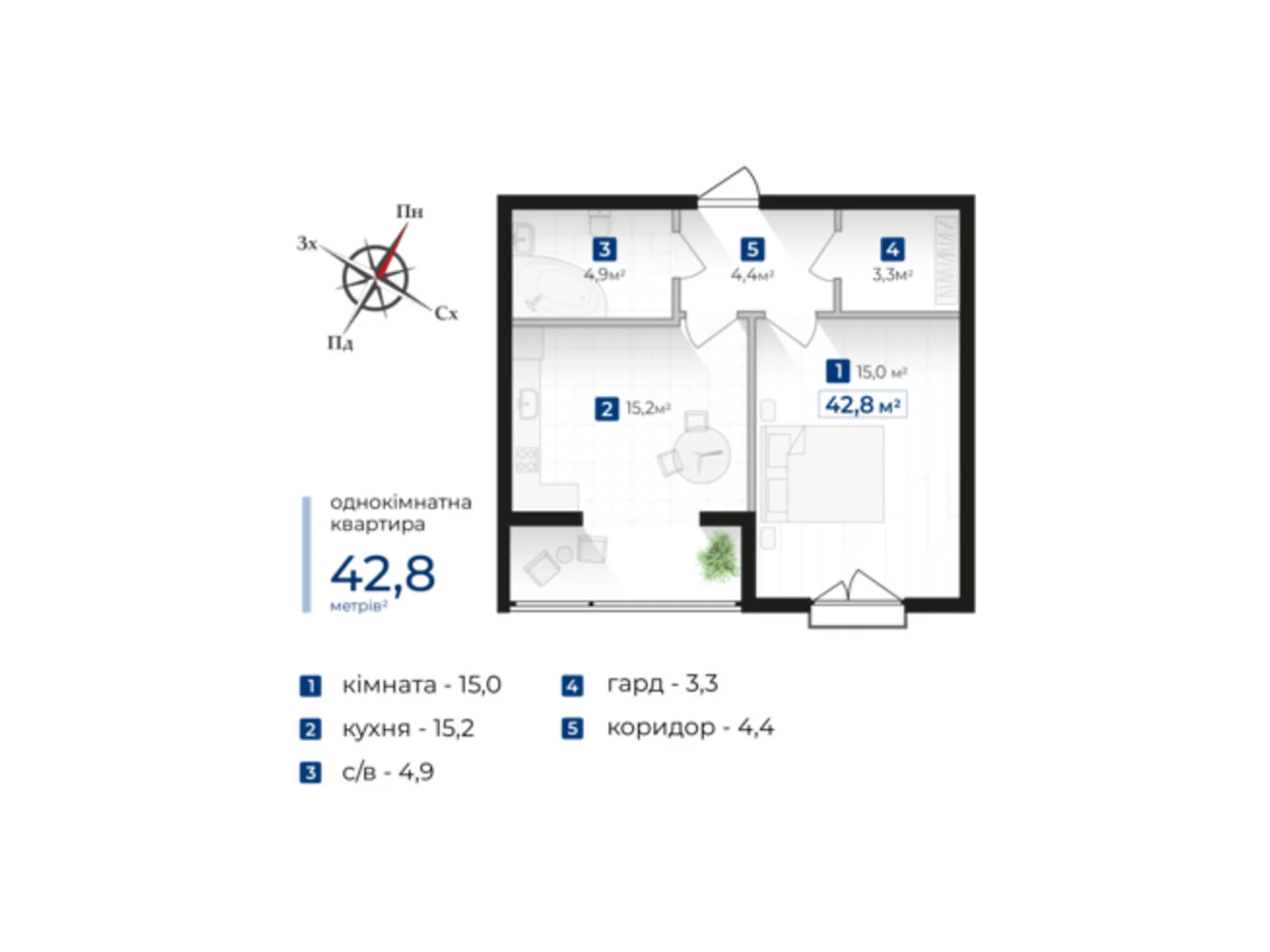Продается 1-комнатная квартира 42.8 кв. м в Криховцах, цена: 37236 $ - фото 1