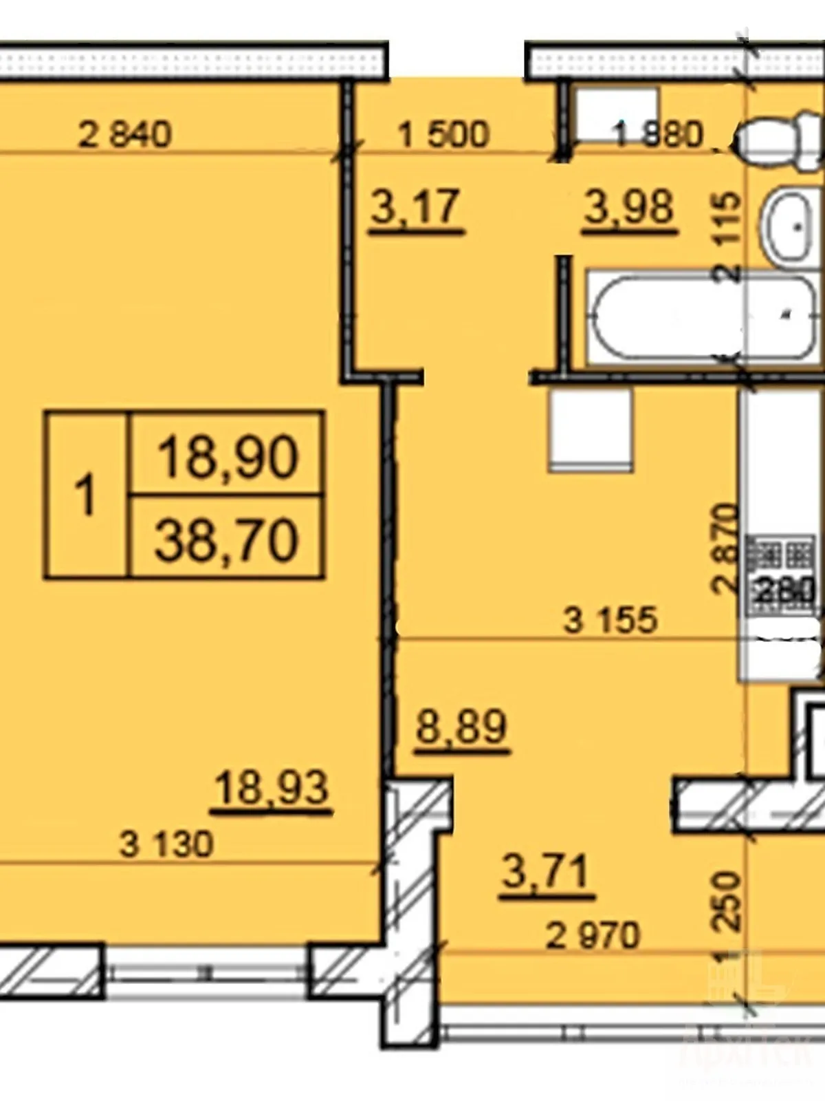 Продается 1-комнатная квартира 38.7 кв. м в Хмельницком - фото 2