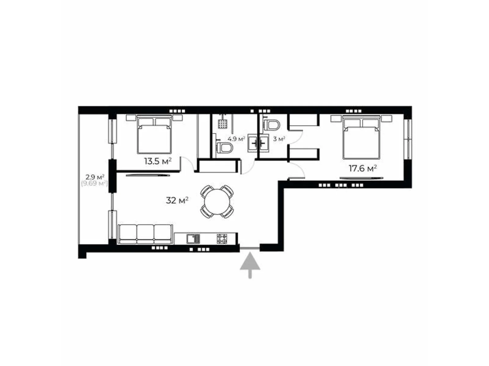 Продается 2-комнатная квартира 74.4 кв. м в Ужгороде, ул. Легоцкого, 80 - фото 1