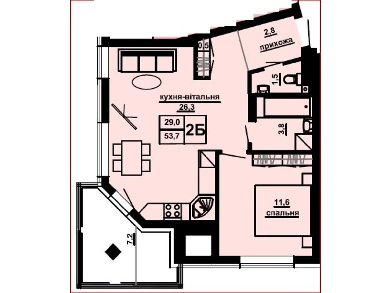 2-кімнатна квартира 53.7 кв. м у Тернополі, вул. Опільського Юліана - фото 1