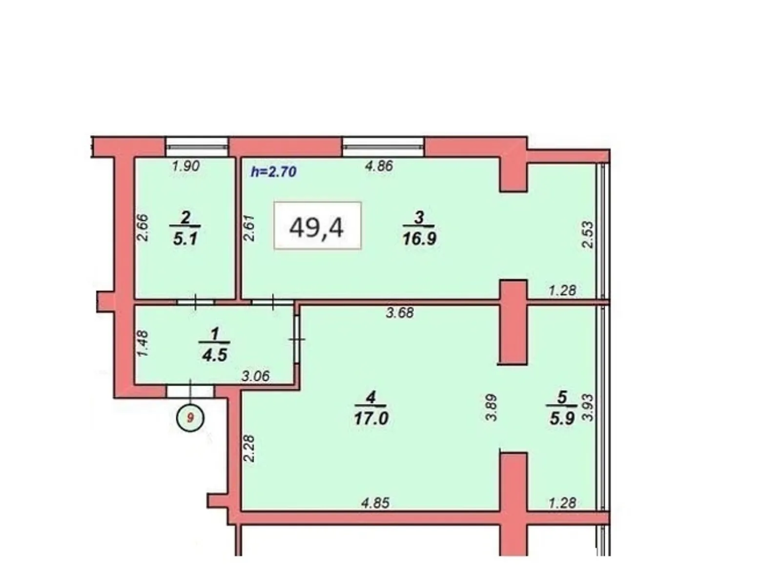 Продається 1-кімнатна квартира 49.4 кв. м у Хмельницькому, цена: 37000 $ - фото 1