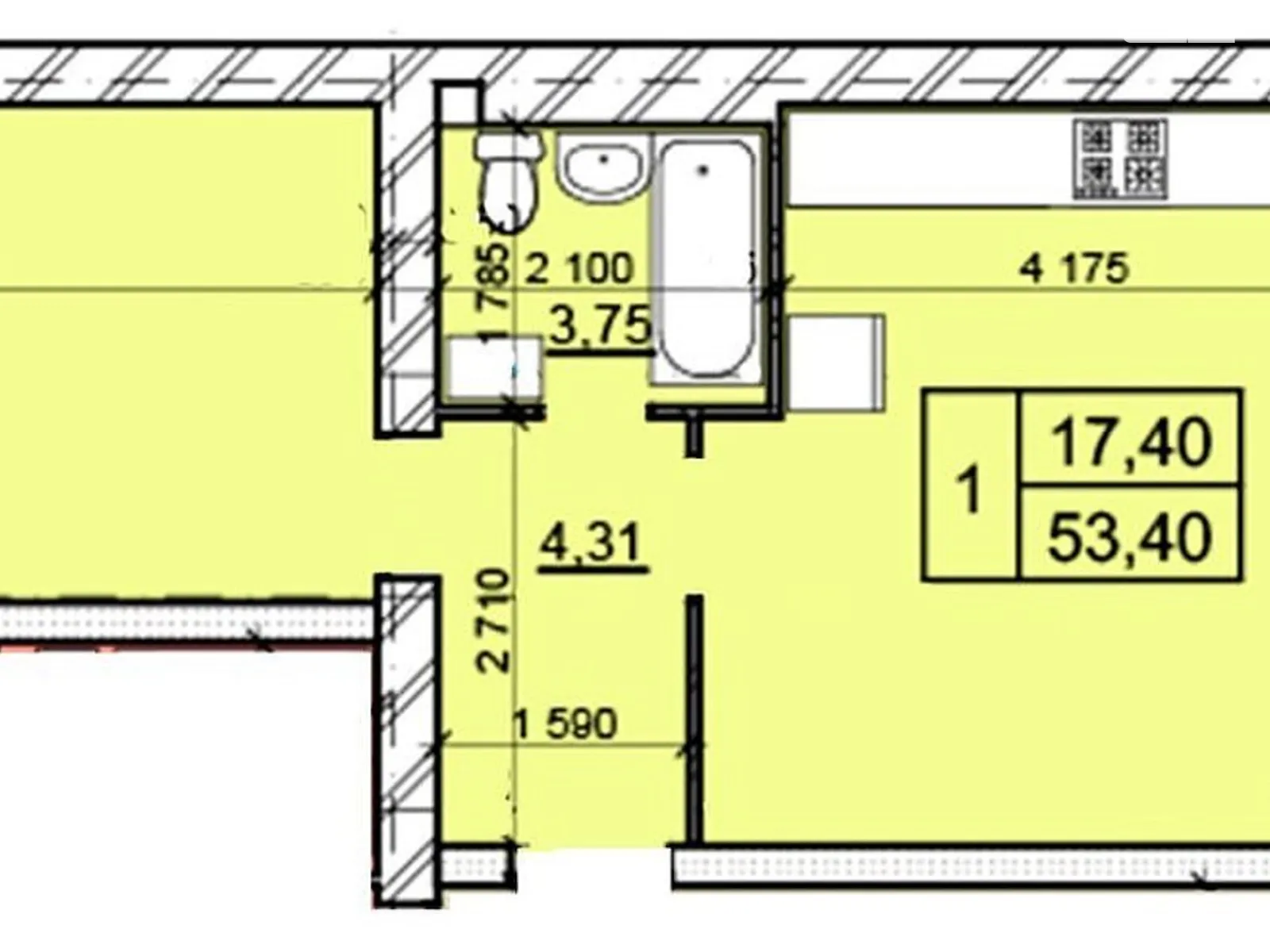 Продається 1-кімнатна квартира 53.4 кв. м у Хмельницькому, цена: 35000 $ - фото 1