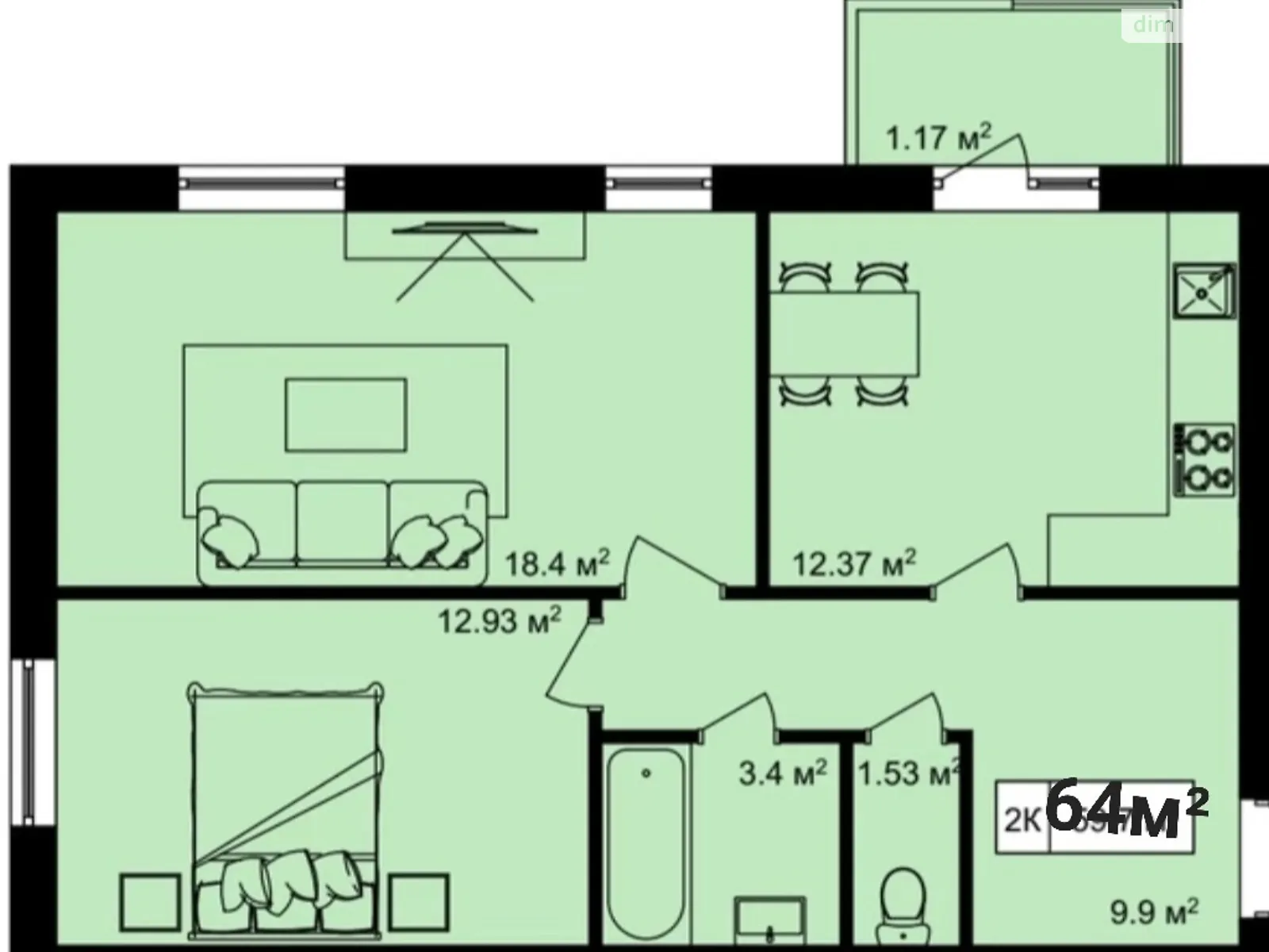 2-кімнатна квартира 64 кв. м у, цена: 51200 $ - фото 1