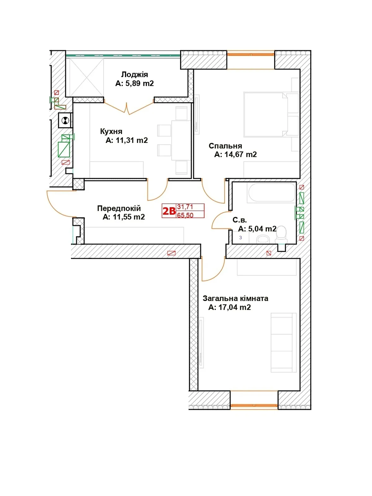 Продається 2-кімнатна квартира 65.5 кв. м у Бучі - фото 3