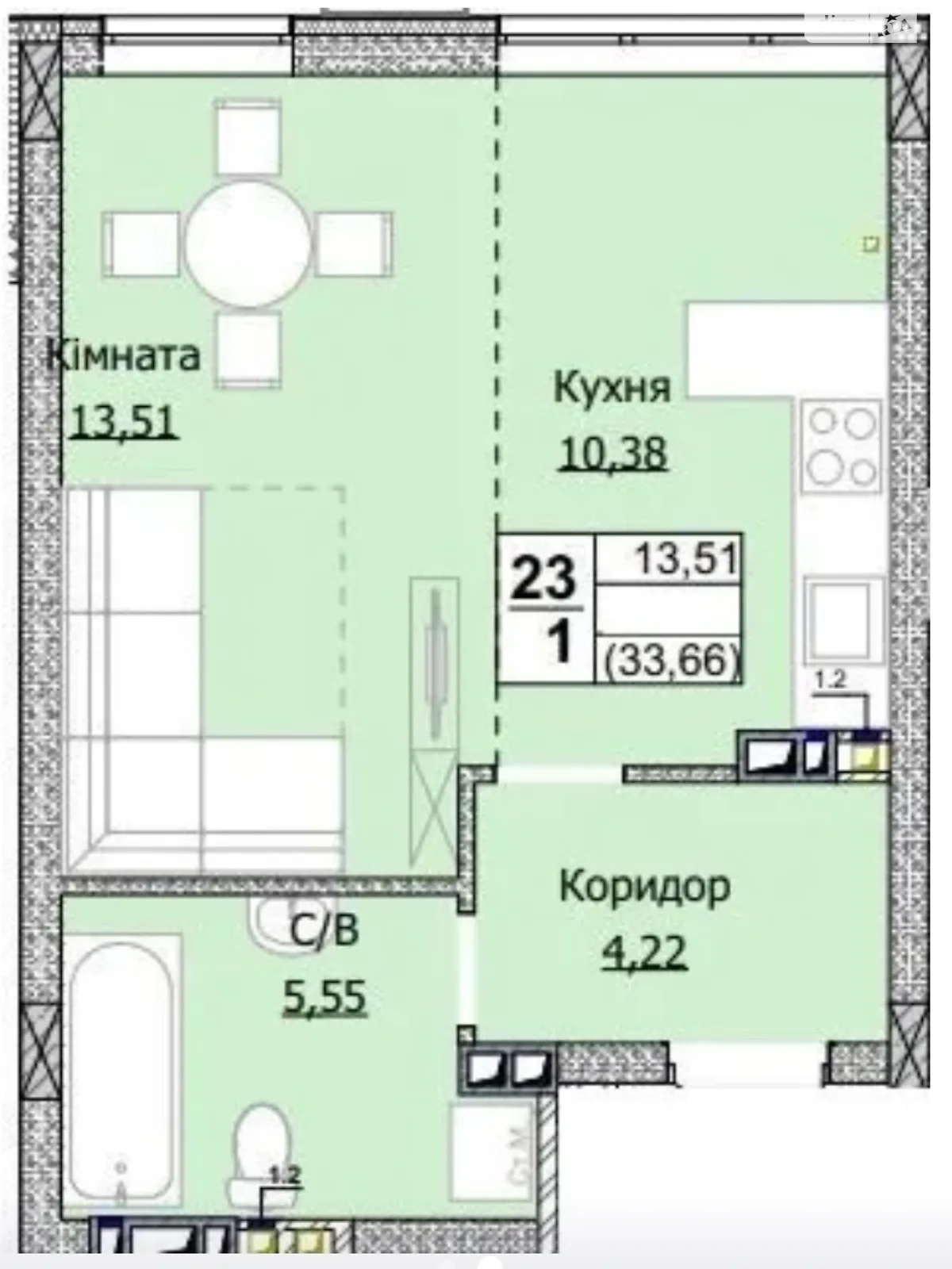 Продается 1-комнатная квартира 34.4 кв. м в Гостомеле - фото 3