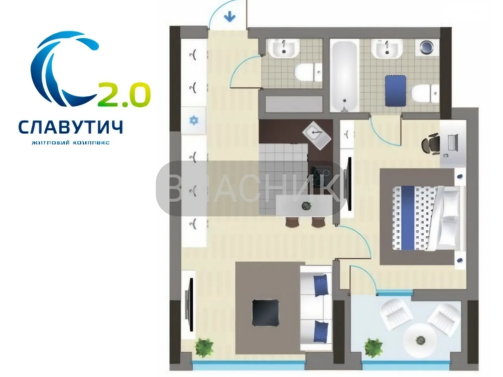 Продається 1-кімнатна квартира 48.25 кв. м у Києві, вул. Зарічна, 6 корпус 3 - фото 1