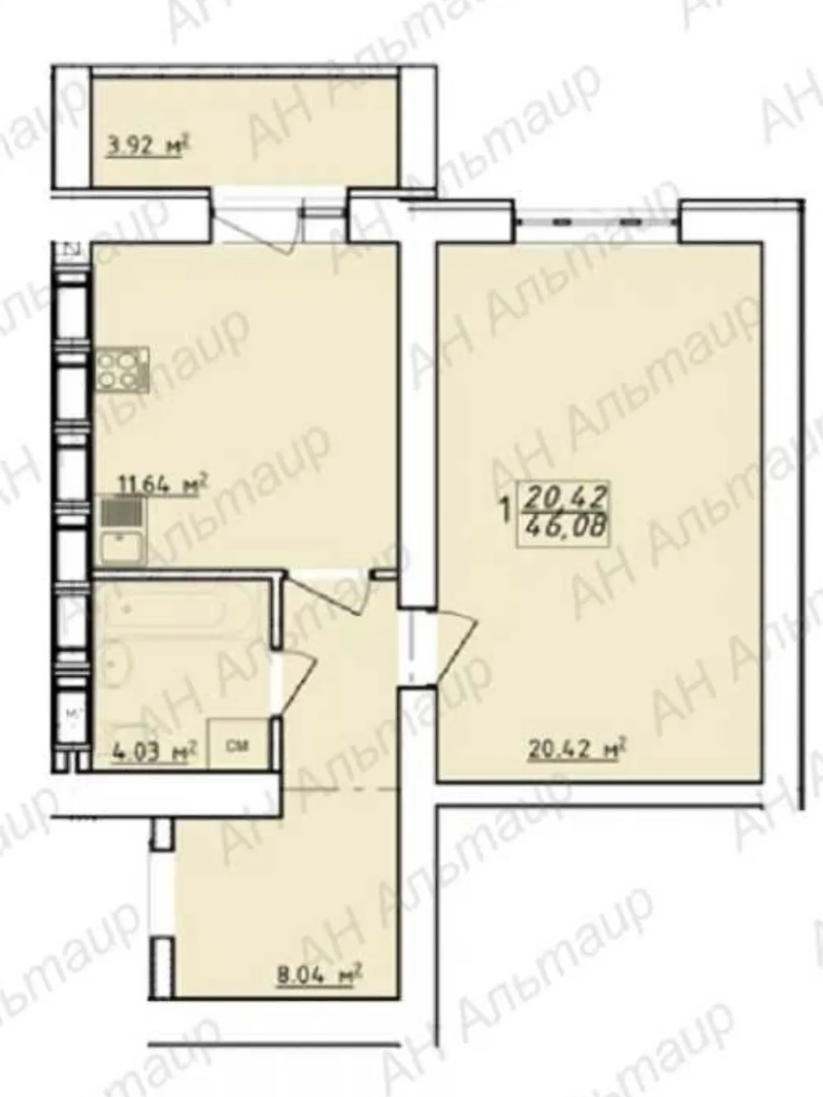 Продается 1-комнатная квартира 46.08 кв. м в Харькове - фото 3