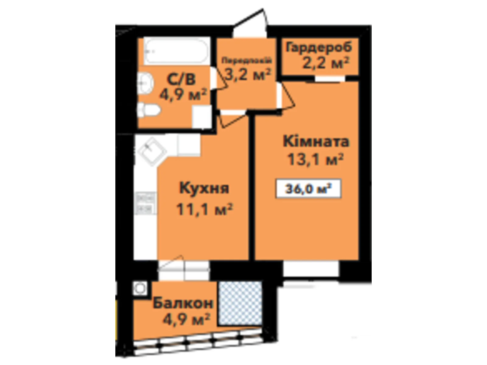 Продается 1-комнатная квартира 38.33 кв. м в Хмельницком, ул. Довженко, 4А - фото 1