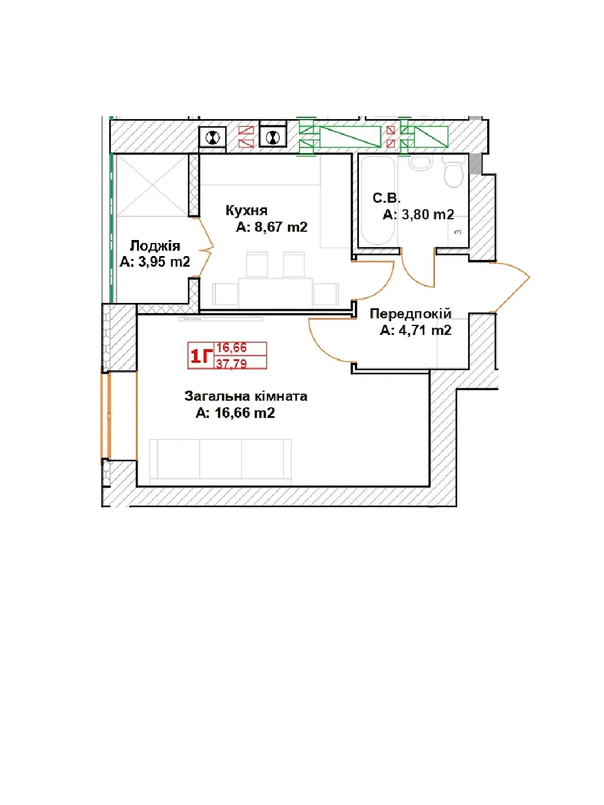 Продається 1-кімнатна квартира 37.79 кв. м у Бучі - фото 2