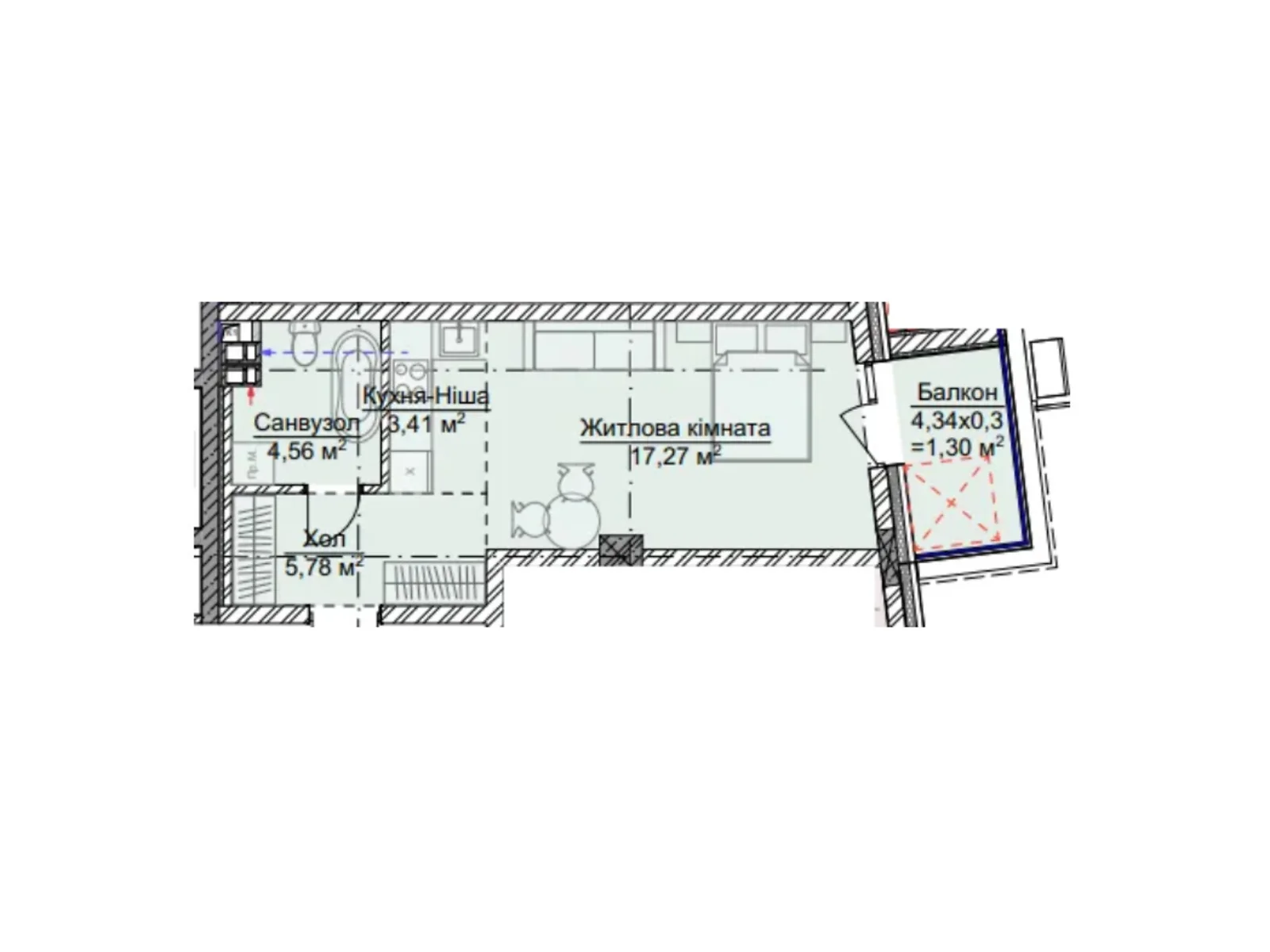 Продается 1-комнатная квартира 32.32 кв. м в Ужгороде, ул. Грушевского - фото 1