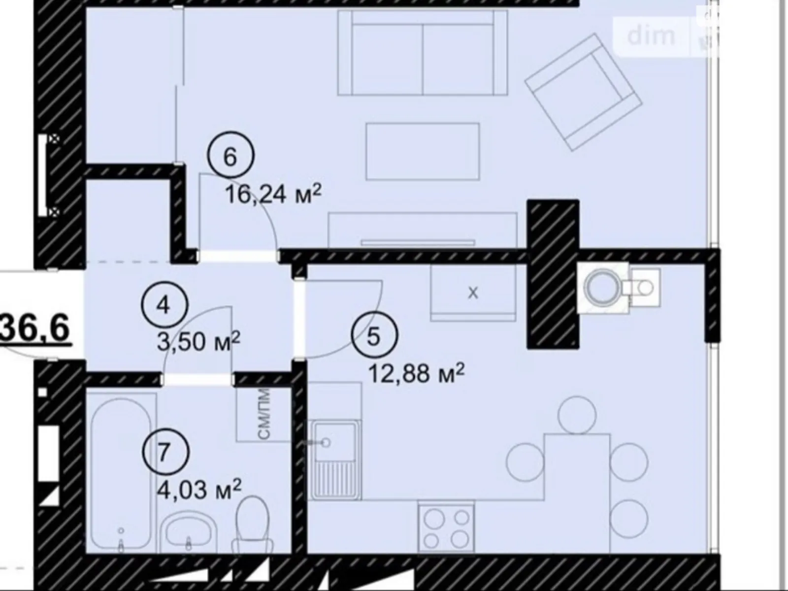 Продається 1-кімнатна квартира 35.7 кв. м у  - фото 3