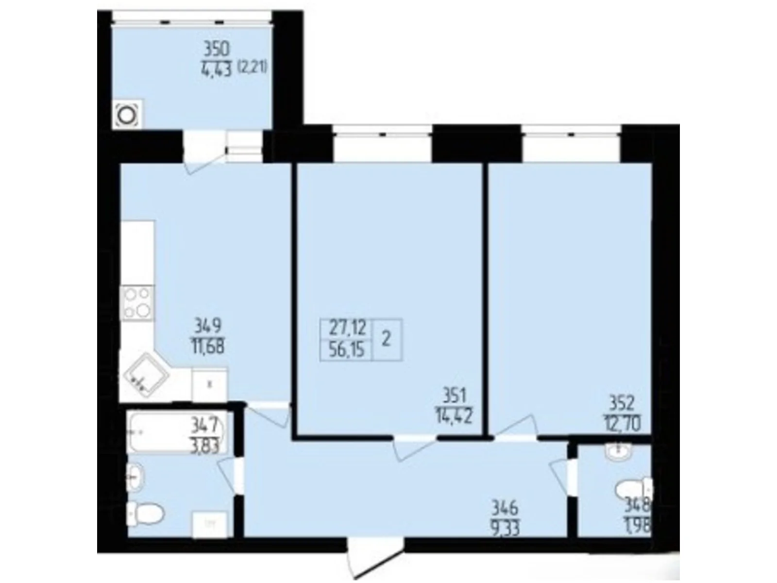 Продается 2-комнатная квартира 56.23 кв. м в Хмельницком, пер. Франко Ивана, 8 - фото 1