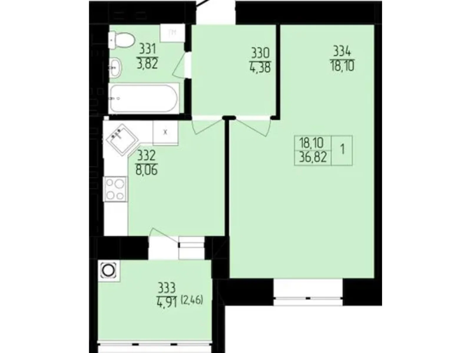 Продается 1-комнатная квартира 36.82 кв. м в Хмельницком, пер. Франко Ивана, 8 - фото 1