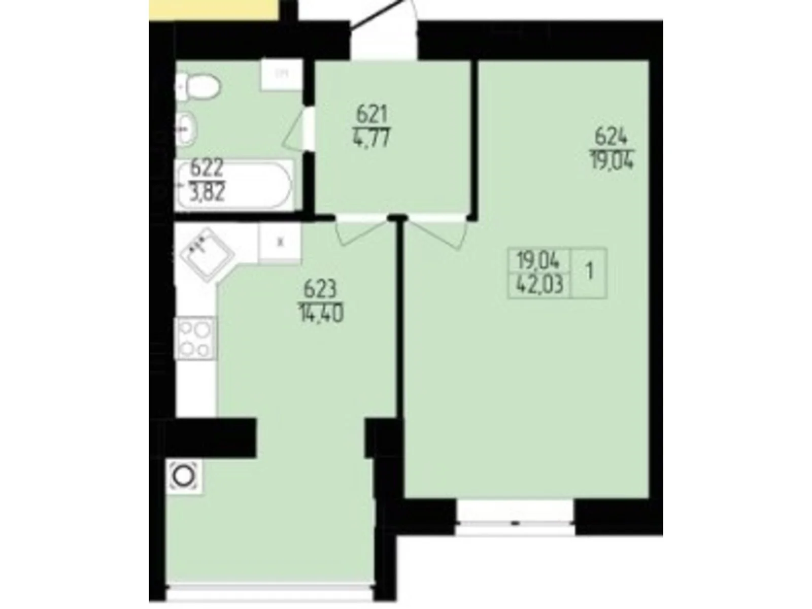 Продается 1-комнатная квартира 41.96 кв. м в Хмельницком, пер. Франко Ивана, 8 - фото 1
